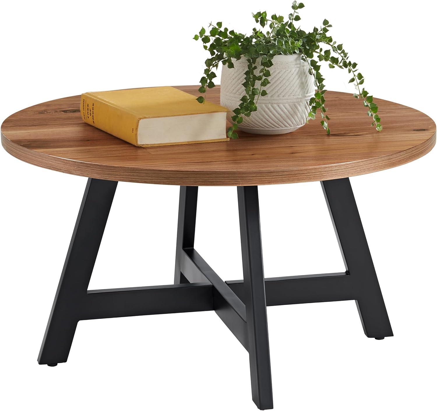 imageLavish Home 3Piece Coffee Table Set Industrial Modern Round Coffee Table and 2 Side Tables for Living Room Apartment or Dorm Room Walnut