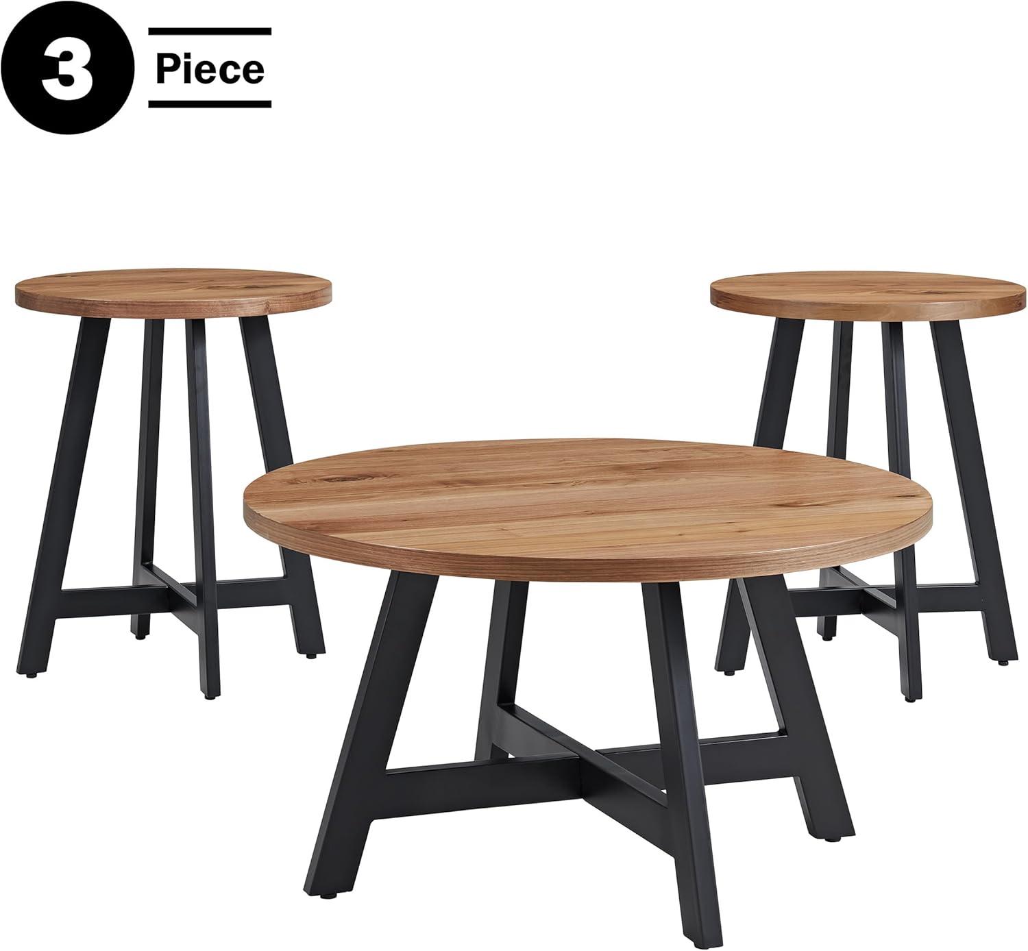 imageLavish Home 3Piece Coffee Table Set Industrial Modern Round Coffee Table and 2 Side Tables for Living Room Apartment or Dorm Room Walnut