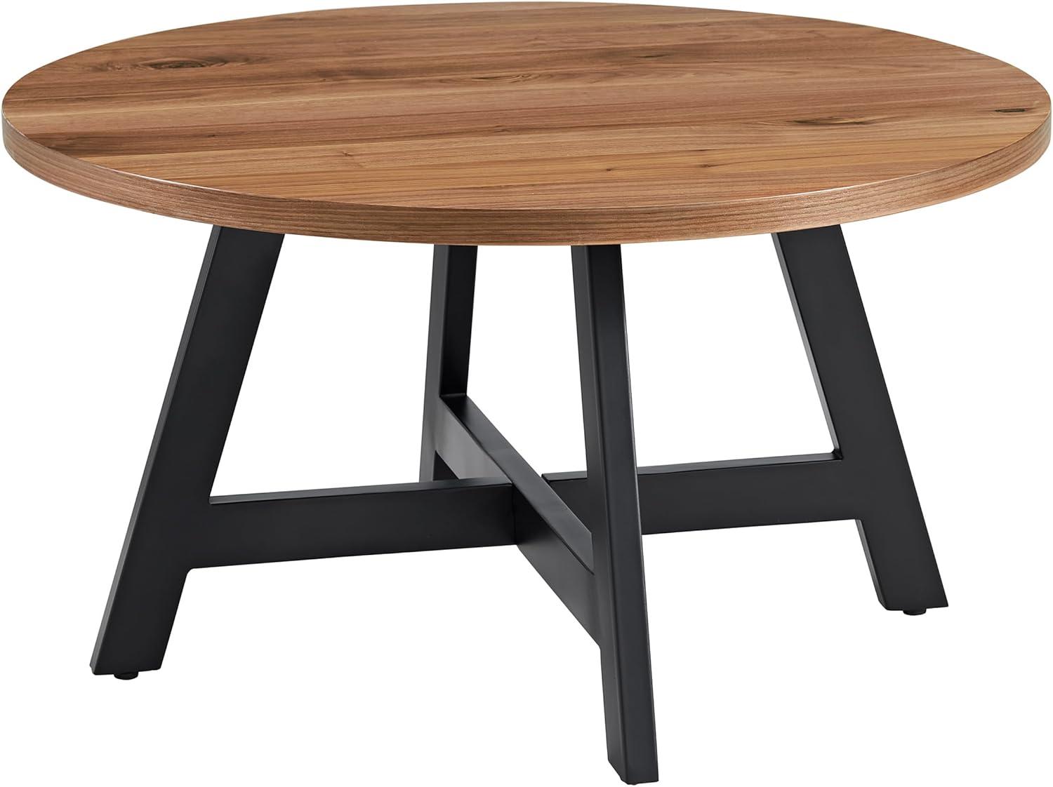 imageLavish Home 3Piece Coffee Table Set Industrial Modern Round Coffee Table and 2 Side Tables for Living Room Apartment or Dorm Room Walnut
