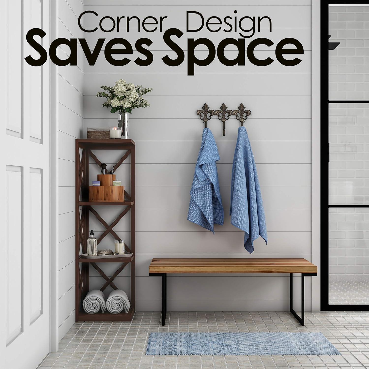 imageLavish Home 4Shelf Corner Bookcase Open CrissCross Style Etagere Brown
