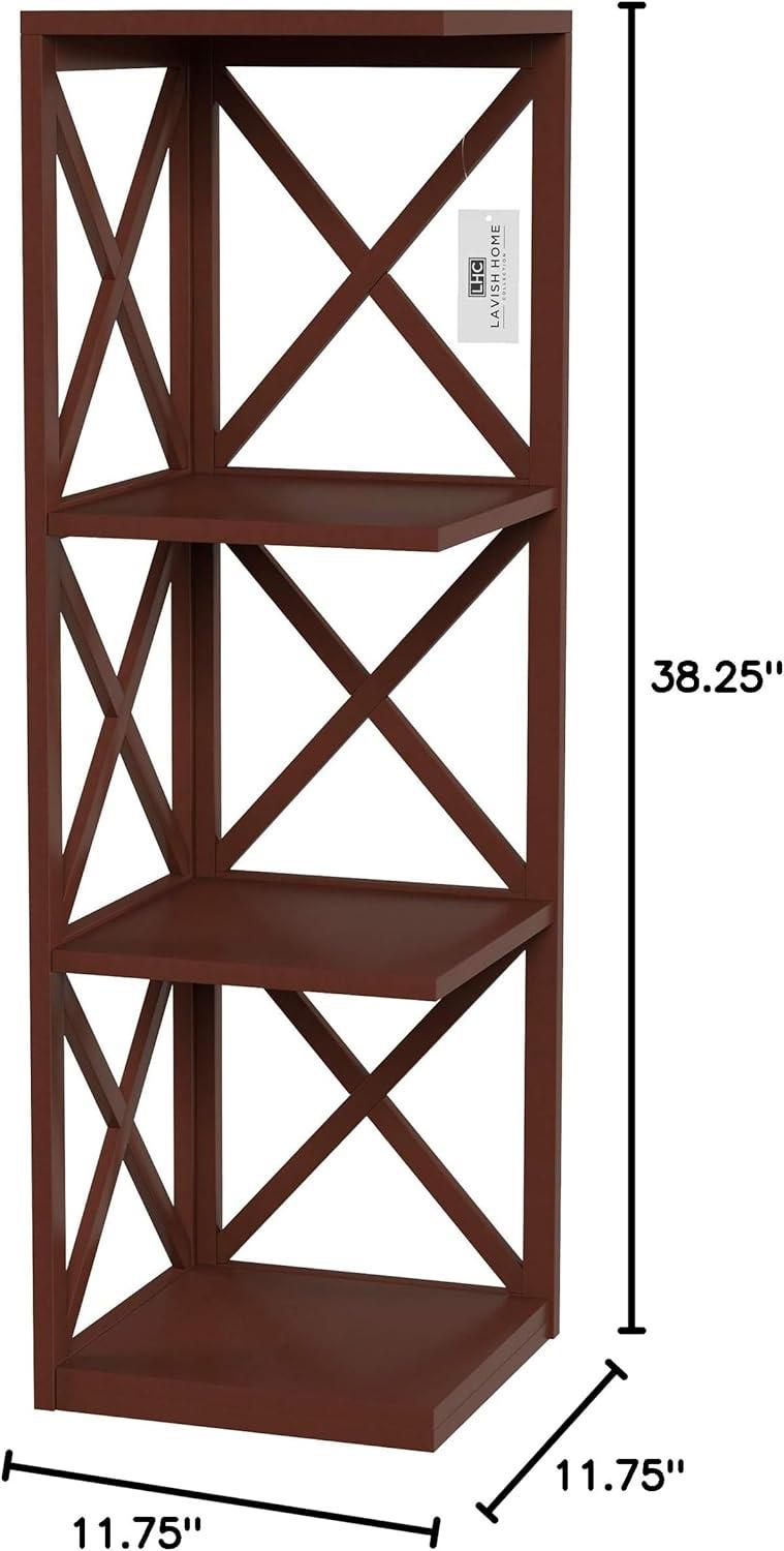imageLavish Home 4Shelf Corner Bookcase Open CrissCross Style Etagere Brown