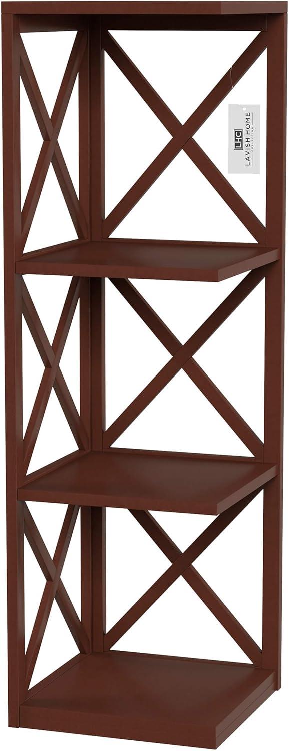 imageLavish Home 4Shelf Corner Bookcase Open CrissCross Style Etagere Brown