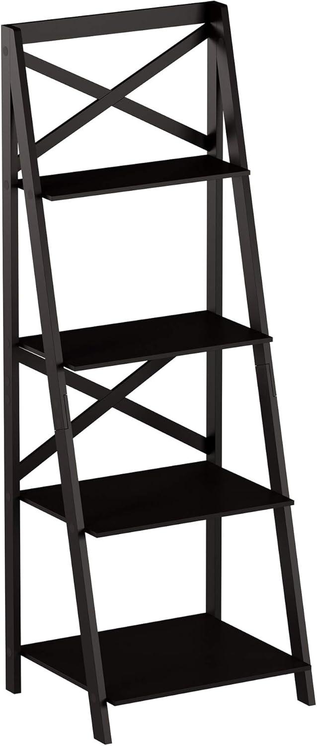 imageLavish Home 4Tier Ladder Bookshelf Freestanding Shelved Bookcase with XBack Frame and Leaning Look Display Shelves for Home or Office Black