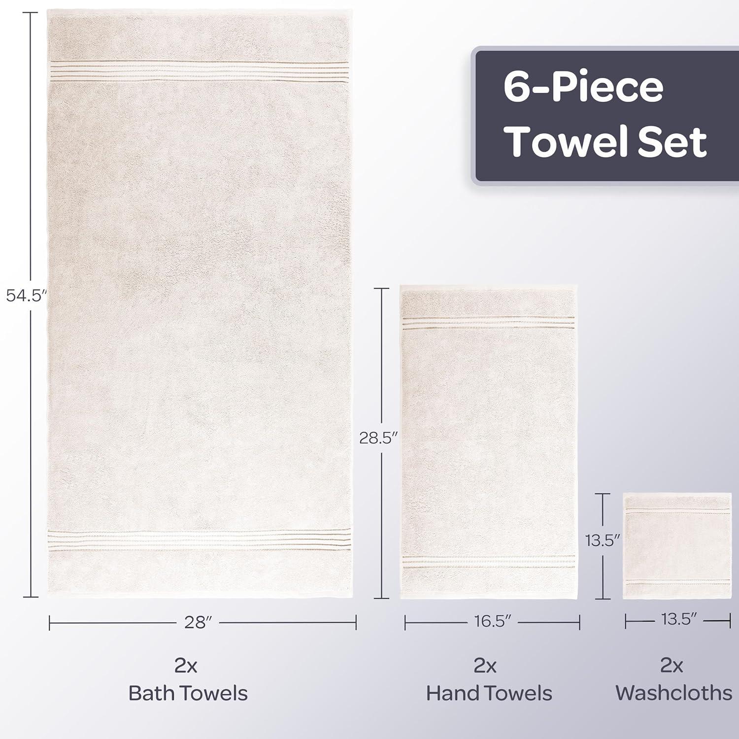 imageLavish Home 6 Piece Bathroom Towels Set 625GSM 100 Cotton Bathroom Essentials with 2 Absorbent Wash Cloths 2 Hand Cloths and 2 Bath Towel for Shower Gym Dorm and Spa GreenIvory