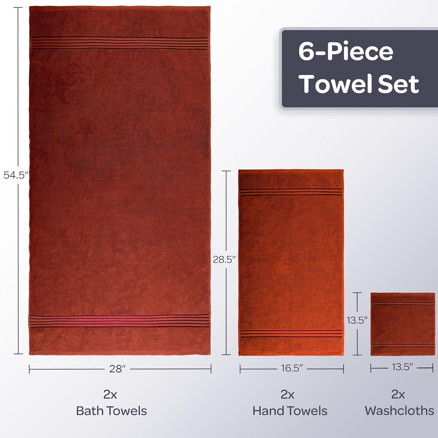 imageLavish Home 6 Piece Bathroom Towels Set 625GSM 100 Cotton Bathroom Essentials with 2 Absorbent Wash Cloths 2 Hand Cloths and 2 Bath Towel for Shower Gym Dorm and Spa GreenBurgundy