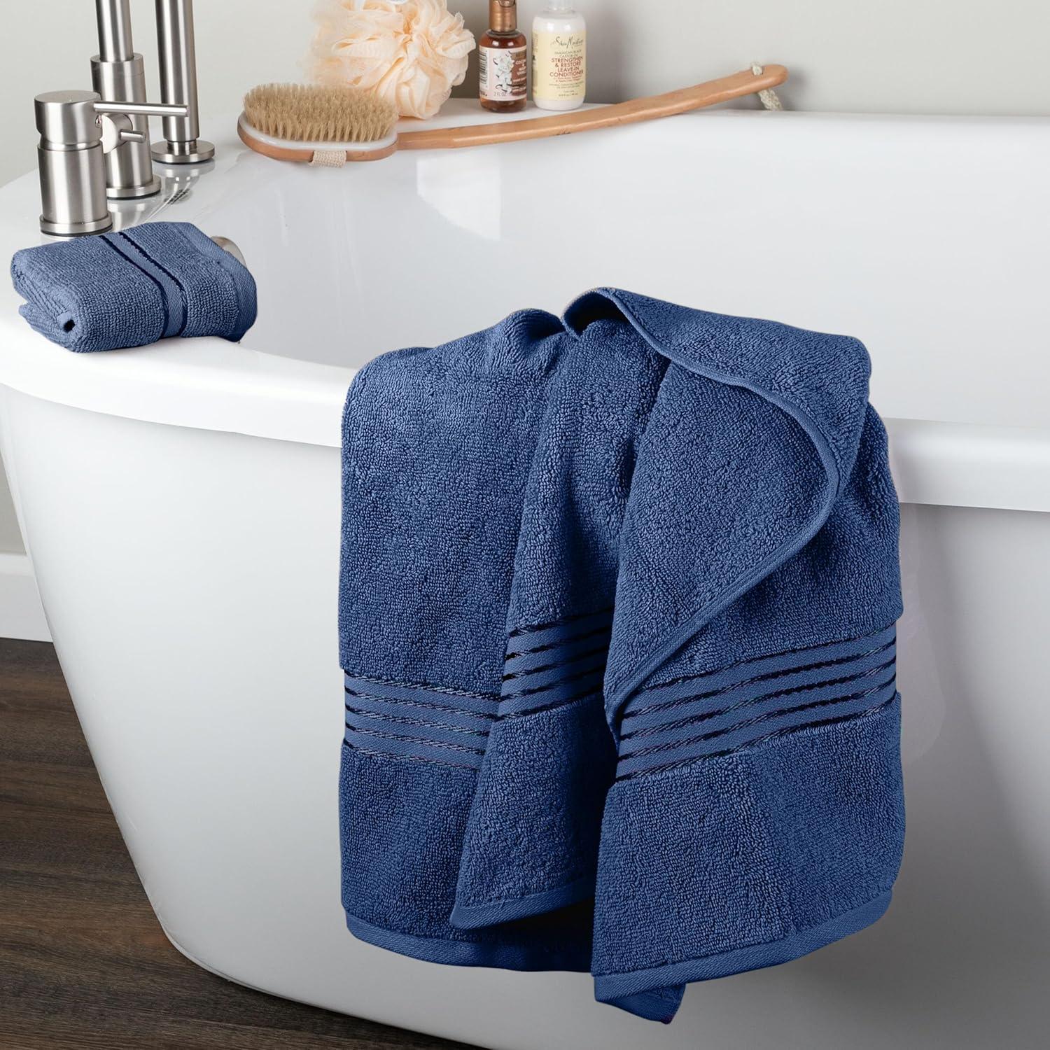 imageLavish Home 6 Piece Bathroom Towels Set 625GSM 100 Cotton Bathroom Essentials with 2 Absorbent Wash Cloths 2 Hand Cloths and 2 Bath Towel for Shower Gym Dorm and Spa GreenNavy
