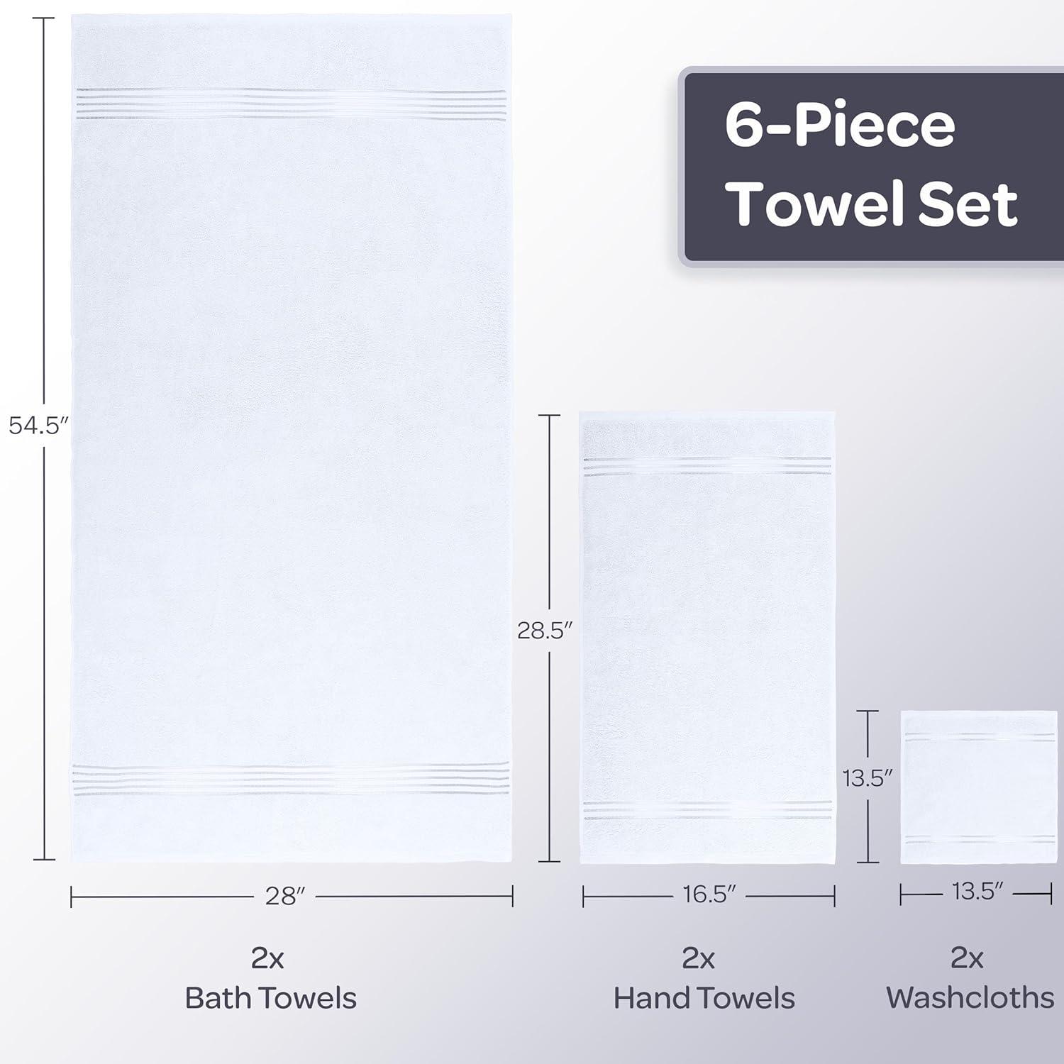 imageLavish Home 6 Piece Bathroom Towels Set 625GSM 100 Cotton Bathroom Essentials with 2 Absorbent Wash Cloths 2 Hand Cloths and 2 Bath Towel for Shower Gym Dorm and Spa GreenWhite