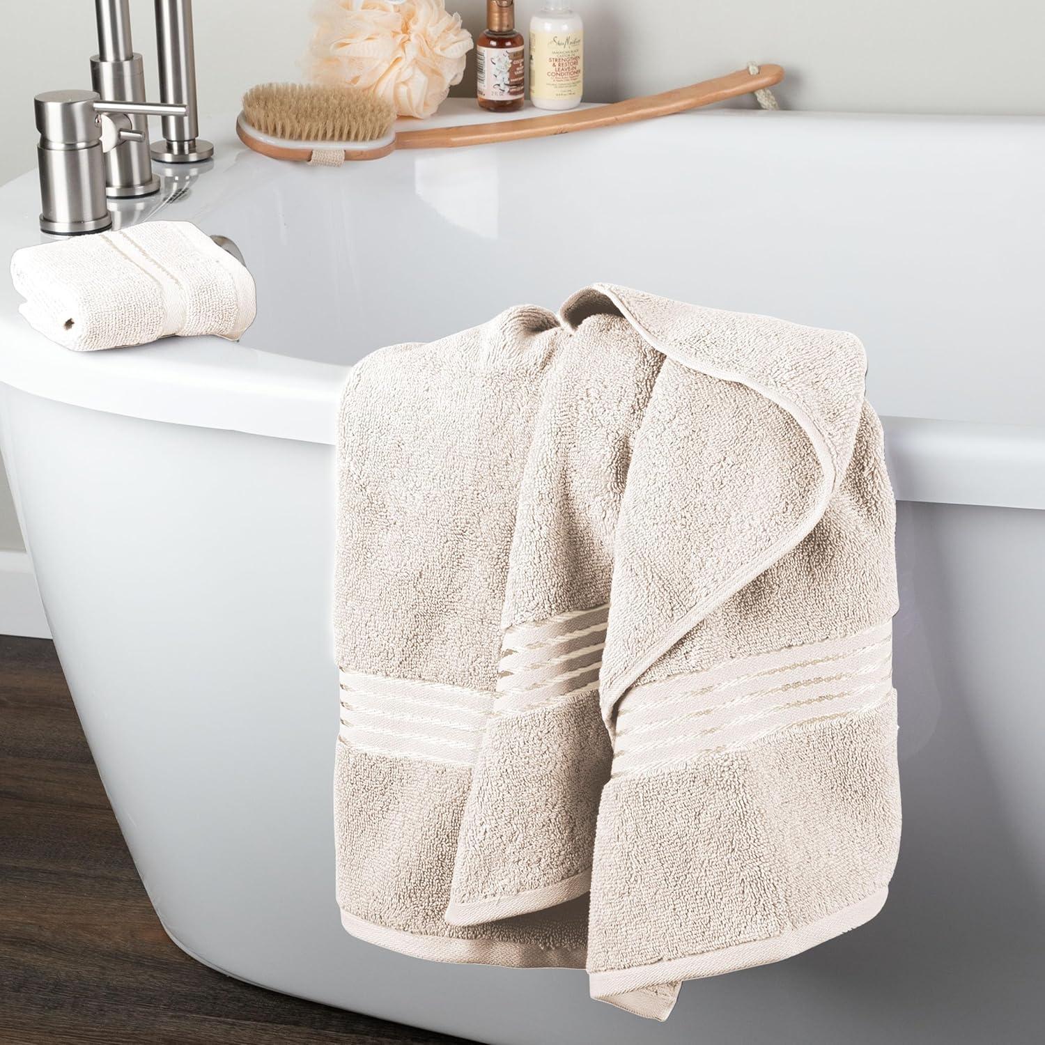 imageLavish Home 6 Piece Bathroom Towels Set 625GSM 100 Cotton Bathroom Essentials with 2 Absorbent Wash Cloths 2 Hand Cloths and 2 Bath Towel for Shower Gym Dorm and Spa GreenIvory