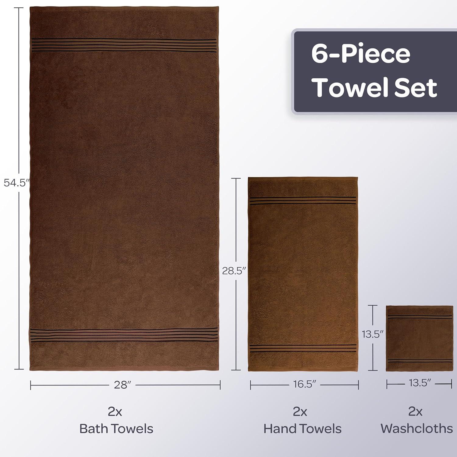 imageLavish Home 6 Piece Bathroom Towels Set 625GSM 100 Cotton Bathroom Essentials with 2 Absorbent Wash Cloths 2 Hand Cloths and 2 Bath Towel for Shower Gym Dorm and Spa GreenChocolate