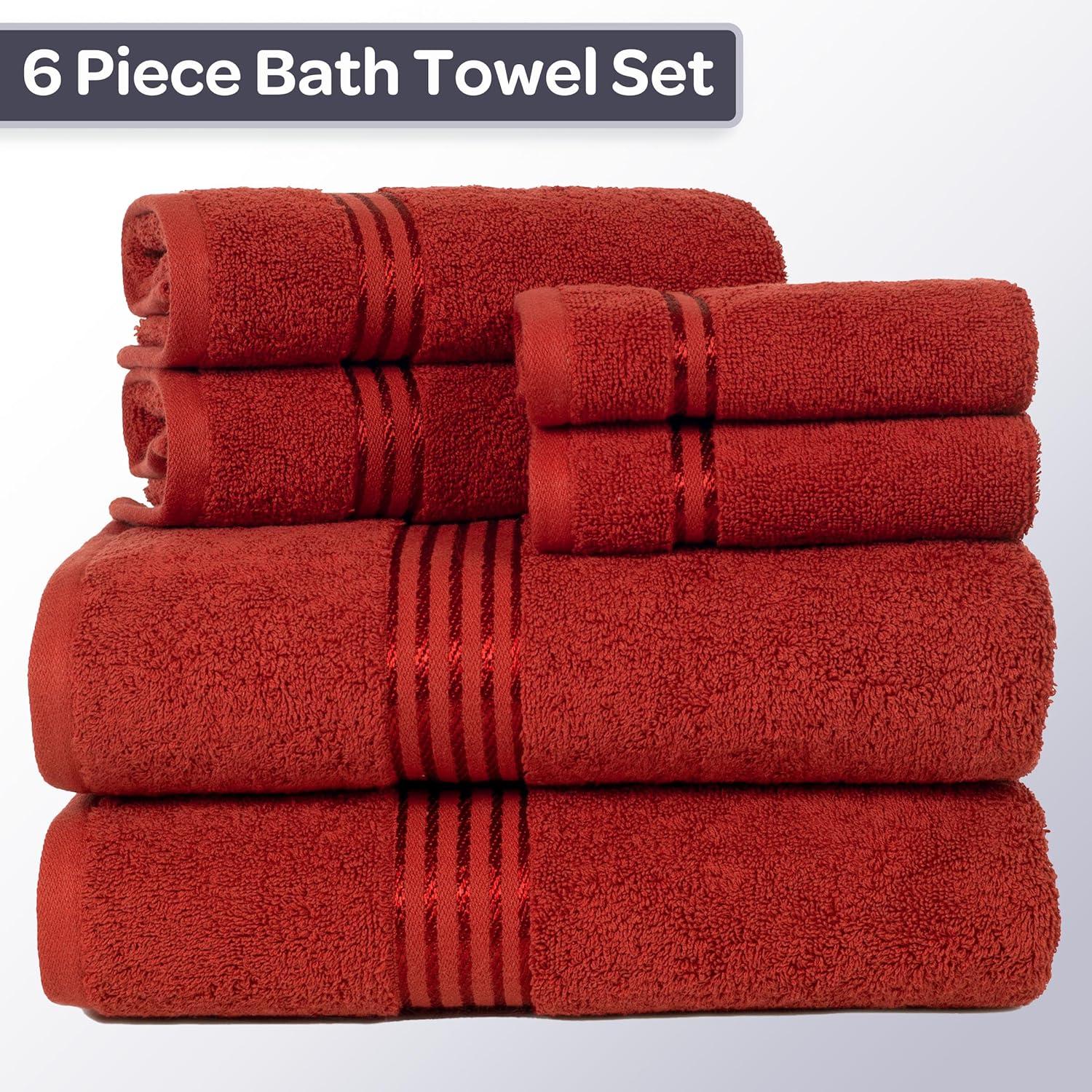 imageLavish Home 6 Piece Bathroom Towels Set 625GSM 100 Cotton Bathroom Essentials with 2 Absorbent Wash Cloths 2 Hand Cloths and 2 Bath Towel for Shower Gym Dorm and Spa GreenBurgundy