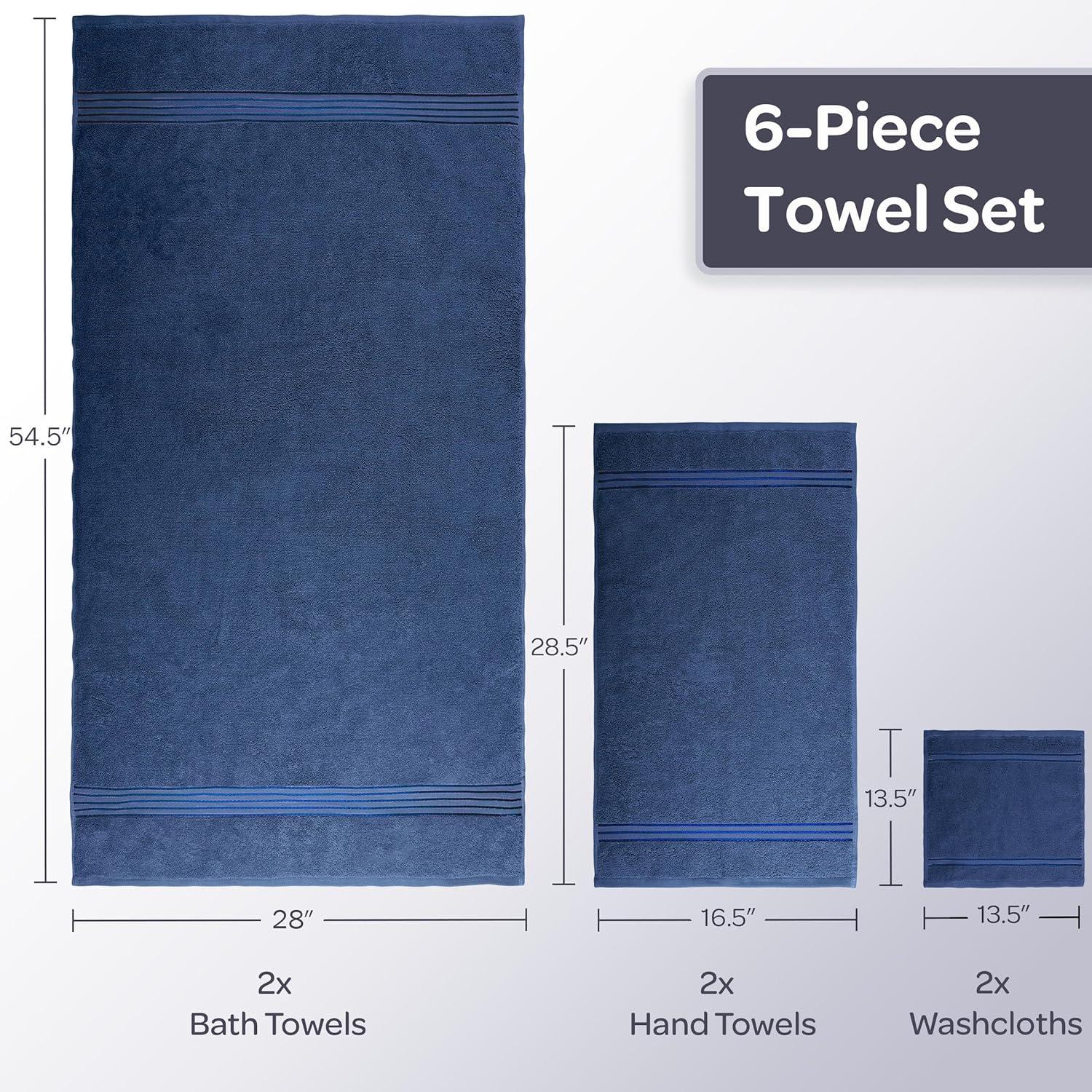 imageLavish Home 6 Piece Bathroom Towels Set 625GSM 100 Cotton Bathroom Essentials with 2 Absorbent Wash Cloths 2 Hand Cloths and 2 Bath Towel for Shower Gym Dorm and Spa GreenNavy