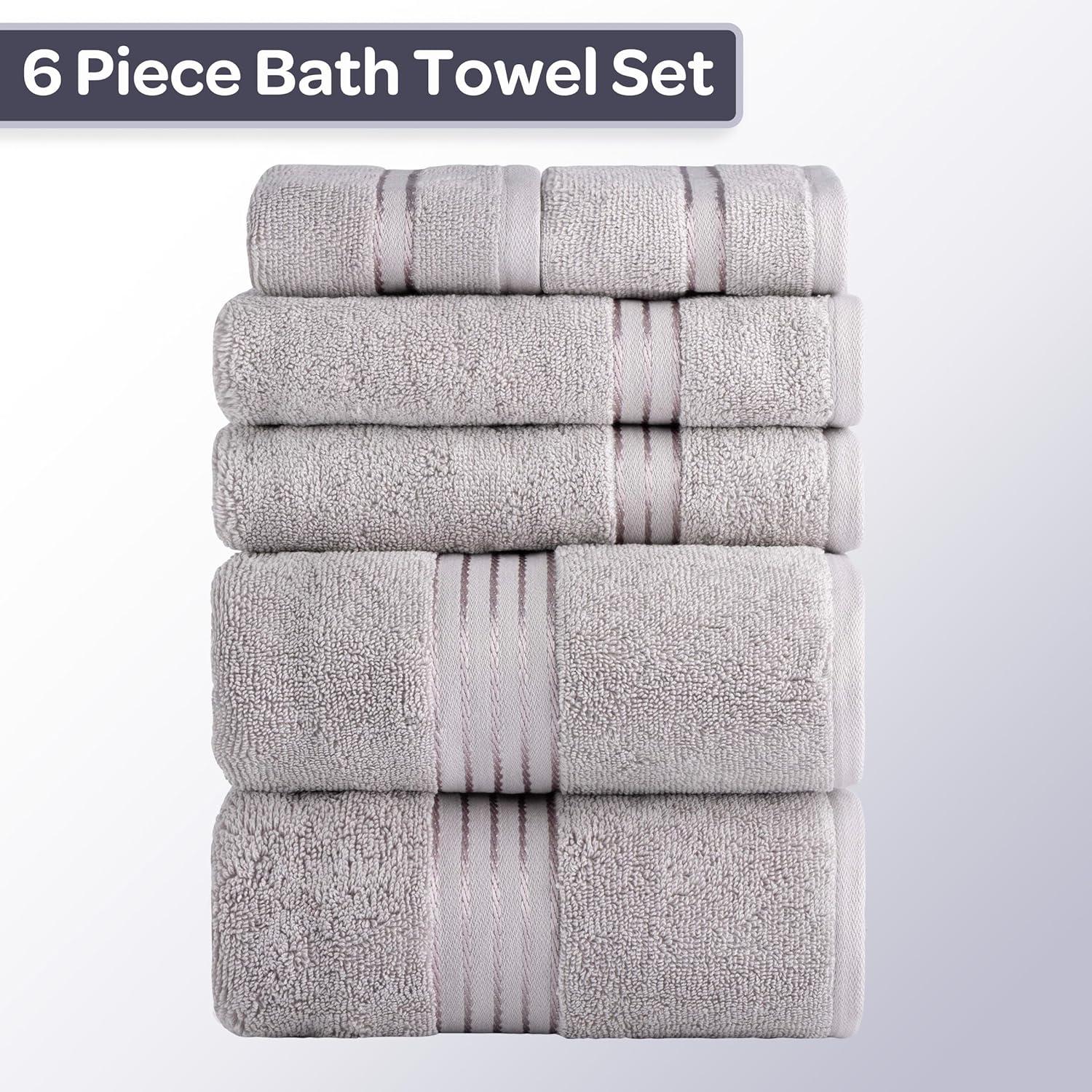 imageLavish Home 6 Piece Bathroom Towels Set 625GSM 100 Cotton Bathroom Essentials with 2 Absorbent Wash Cloths 2 Hand Cloths and 2 Bath Towel for Shower Gym Dorm and Spa GreenSilver