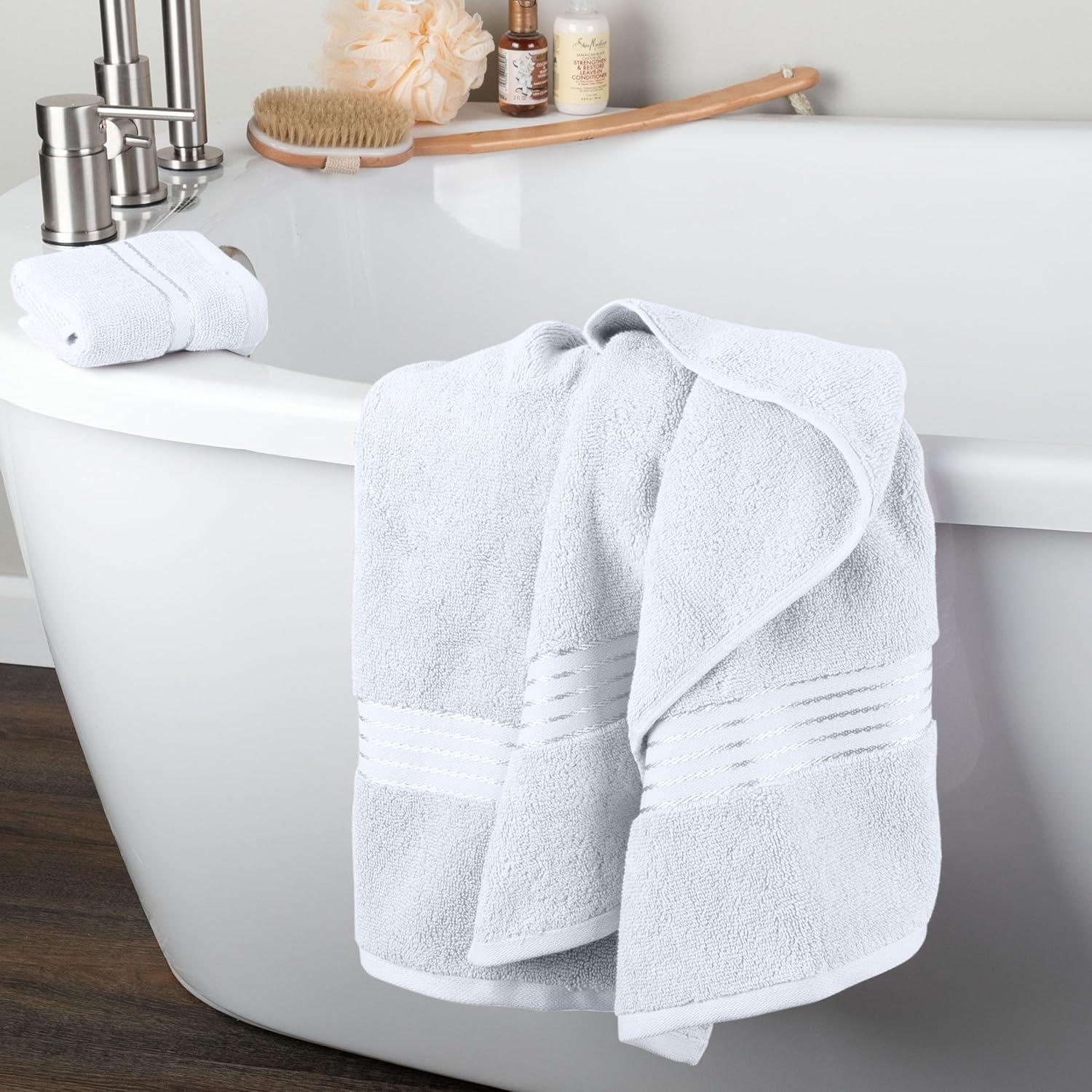 imageLavish Home 6 Piece Bathroom Towels Set 625GSM 100 Cotton Bathroom Essentials with 2 Absorbent Wash Cloths 2 Hand Cloths and 2 Bath Towel for Shower Gym Dorm and Spa GreenWhite