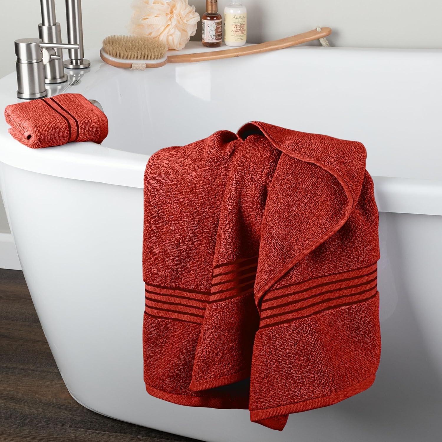 imageLavish Home 6 Piece Bathroom Towels Set 625GSM 100 Cotton Bathroom Essentials with 2 Absorbent Wash Cloths 2 Hand Cloths and 2 Bath Towel for Shower Gym Dorm and Spa GreenBurgundy
