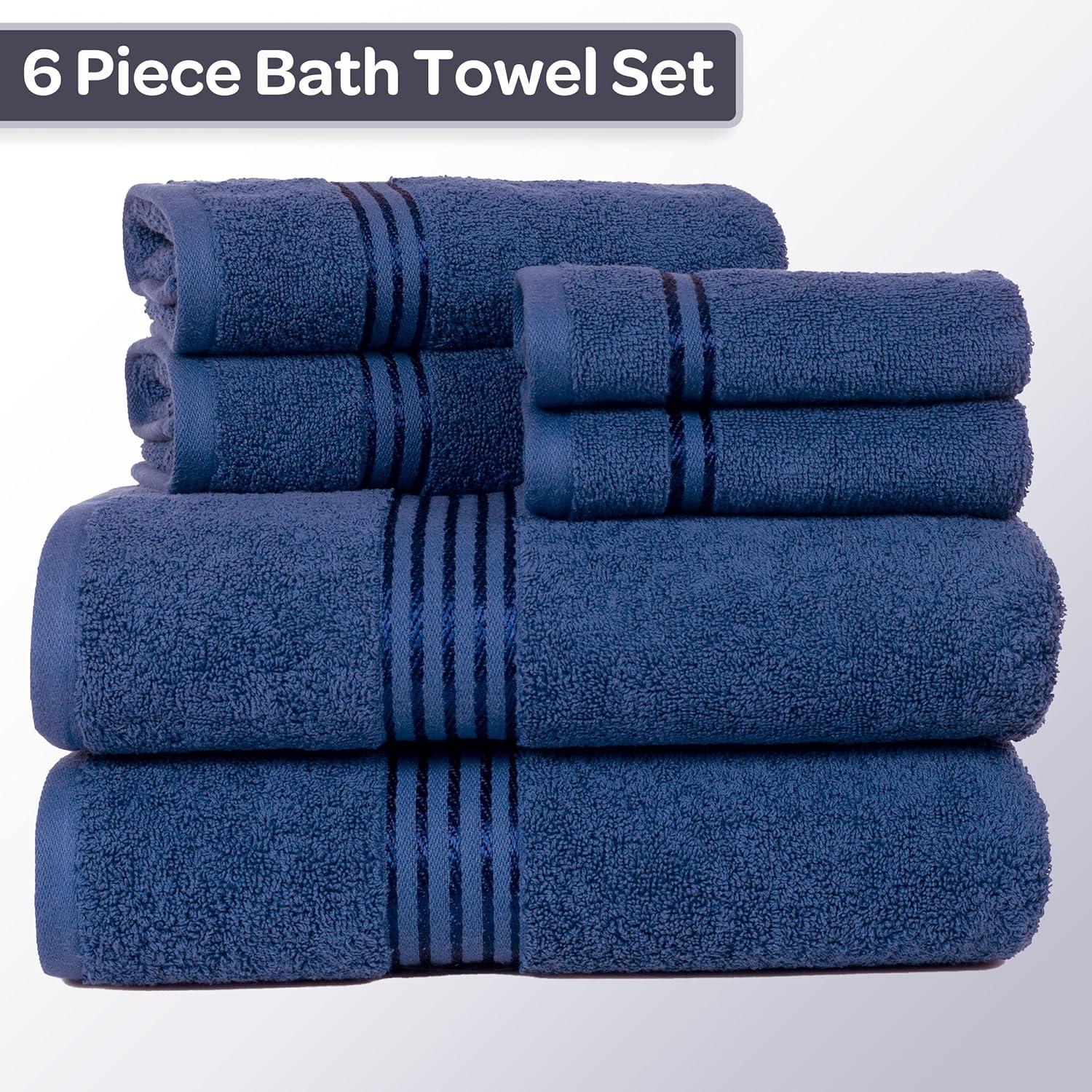 imageLavish Home 6 Piece Bathroom Towels Set 625GSM 100 Cotton Bathroom Essentials with 2 Absorbent Wash Cloths 2 Hand Cloths and 2 Bath Towel for Shower Gym Dorm and Spa GreenNavy