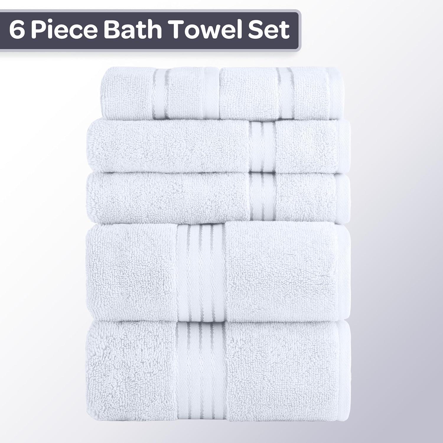 imageLavish Home 6 Piece Bathroom Towels Set 625GSM 100 Cotton Bathroom Essentials with 2 Absorbent Wash Cloths 2 Hand Cloths and 2 Bath Towel for Shower Gym Dorm and Spa GreenWhite