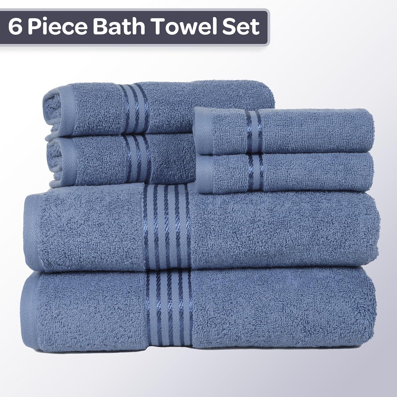 imageLavish Home 6 Piece Bathroom Towels Set 625GSM 100 Cotton Bathroom Essentials with 2 Absorbent Wash Cloths 2 Hand Cloths and 2 Bath Towel for Shower Gym Dorm and Spa GreenBlue