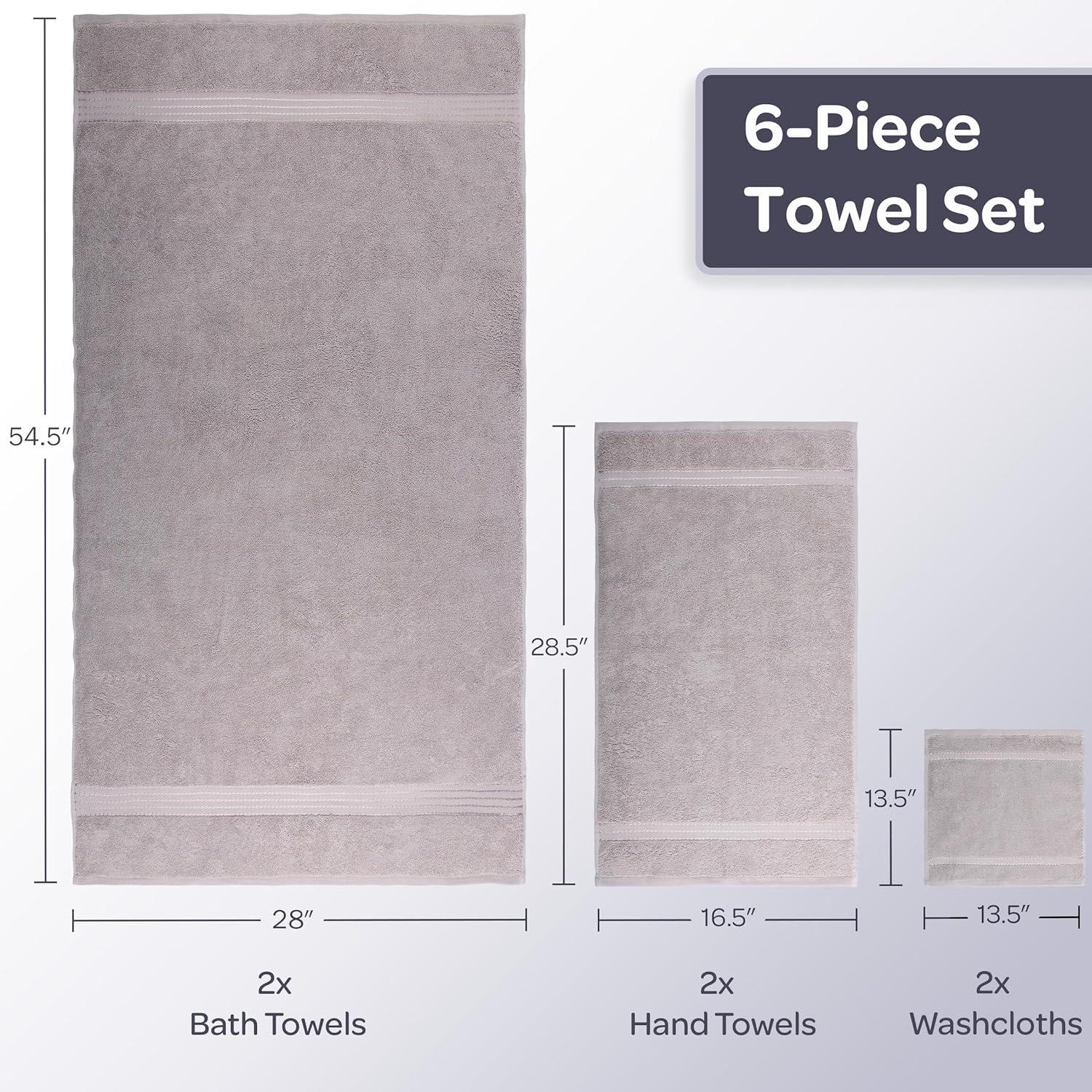 imageLavish Home 6 Piece Bathroom Towels Set 625GSM 100 Cotton Bathroom Essentials with 2 Absorbent Wash Cloths 2 Hand Cloths and 2 Bath Towel for Shower Gym Dorm and Spa GreenSilver