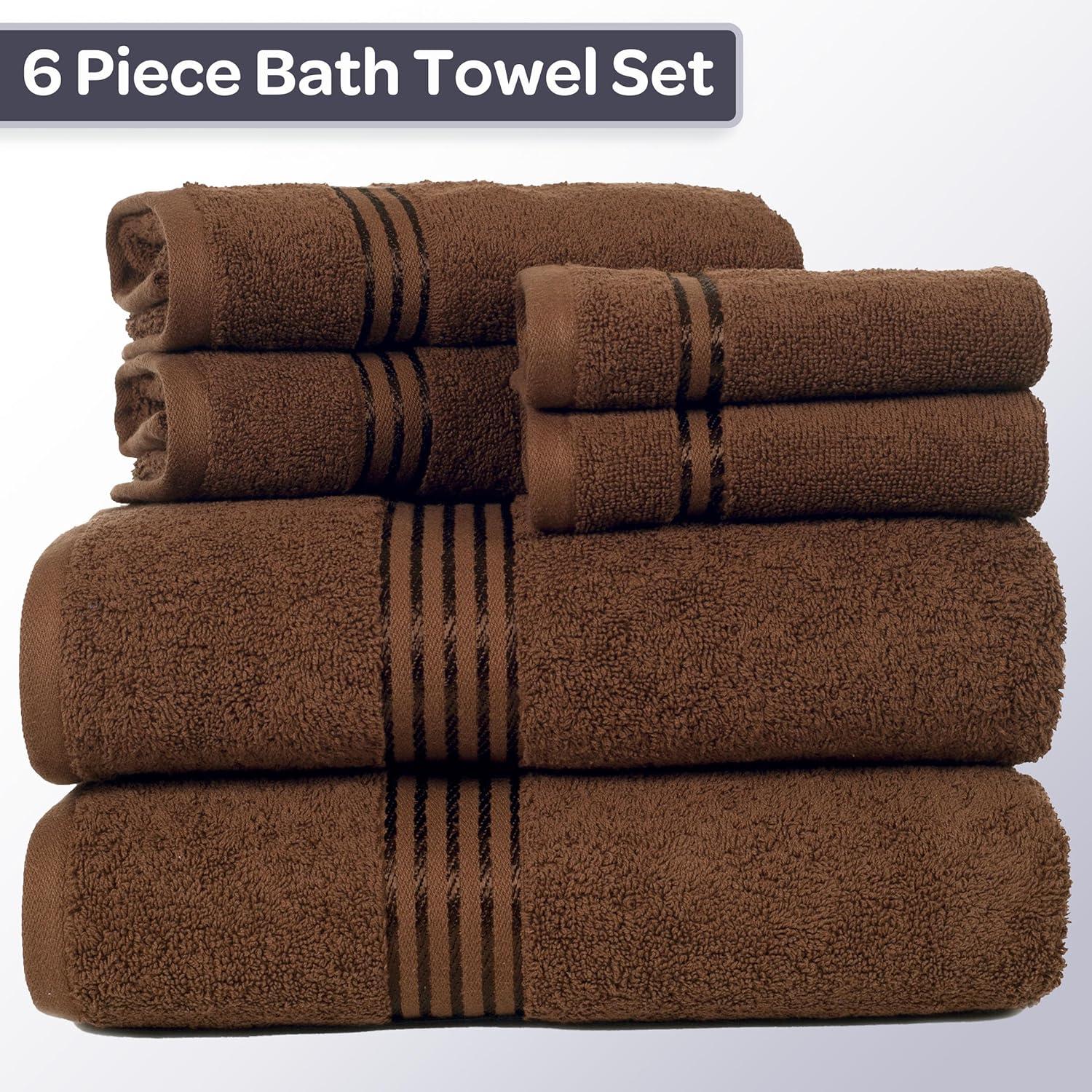 imageLavish Home 6 Piece Bathroom Towels Set 625GSM 100 Cotton Bathroom Essentials with 2 Absorbent Wash Cloths 2 Hand Cloths and 2 Bath Towel for Shower Gym Dorm and Spa GreenChocolate