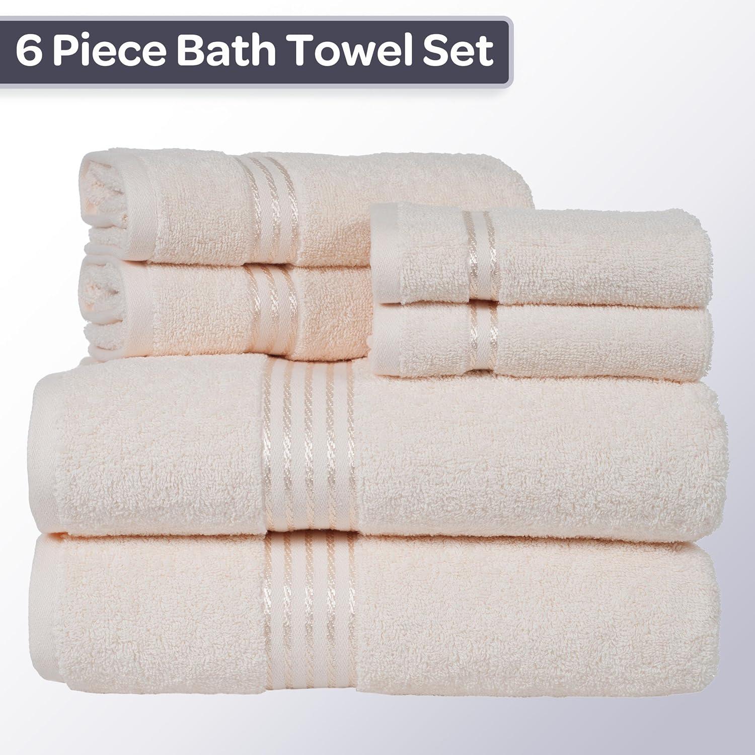 imageLavish Home 6 Piece Bathroom Towels Set 625GSM 100 Cotton Bathroom Essentials with 2 Absorbent Wash Cloths 2 Hand Cloths and 2 Bath Towel for Shower Gym Dorm and Spa GreenIvory