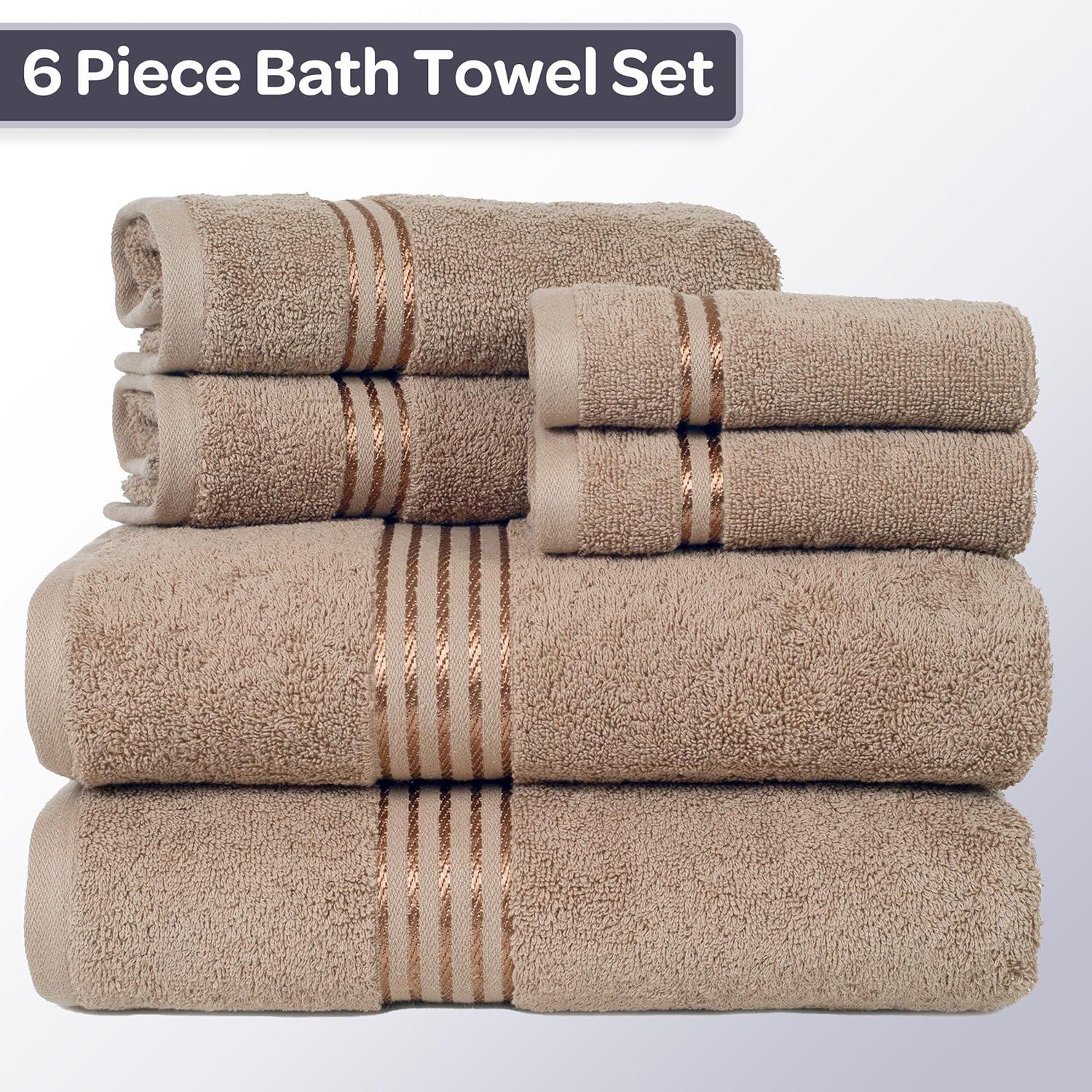 imageLavish Home 6 Piece Bathroom Towels Set 625GSM 100 Cotton Bathroom Essentials with 2 Absorbent Wash Cloths 2 Hand Cloths and 2 Bath Towel for Shower Gym Dorm and Spa GreenTaupe