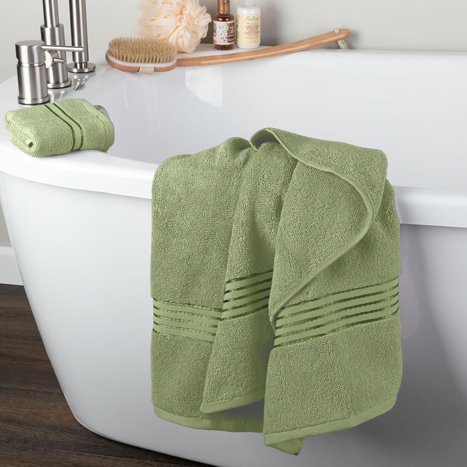 imageLavish Home 6 Piece Bathroom Towels Set 625GSM 100 Cotton Bathroom Essentials with 2 Absorbent Wash Cloths 2 Hand Cloths and 2 Bath Towel for Shower Gym Dorm and Spa GreenGreen