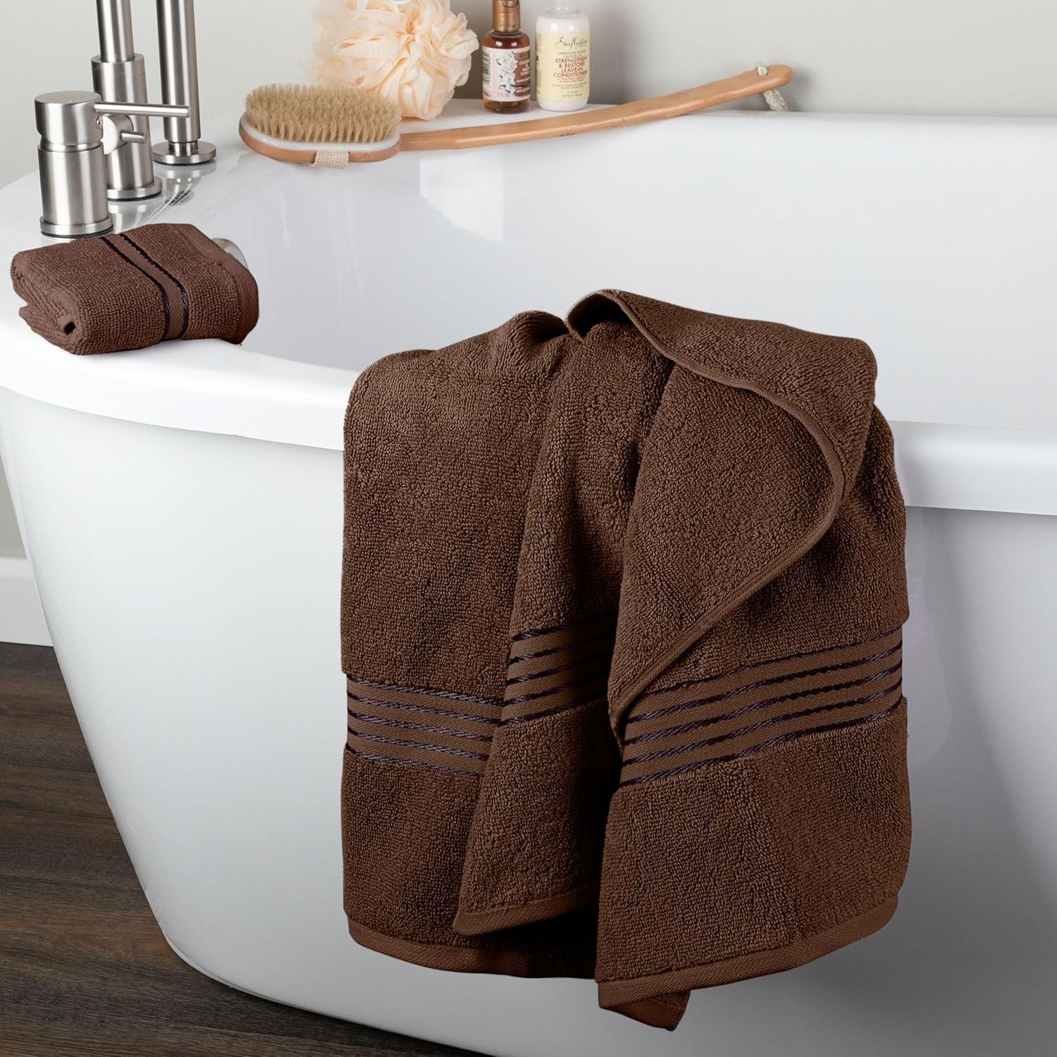 imageLavish Home 6 Piece Bathroom Towels Set 625GSM 100 Cotton Bathroom Essentials with 2 Absorbent Wash Cloths 2 Hand Cloths and 2 Bath Towel for Shower Gym Dorm and Spa GreenChocolate