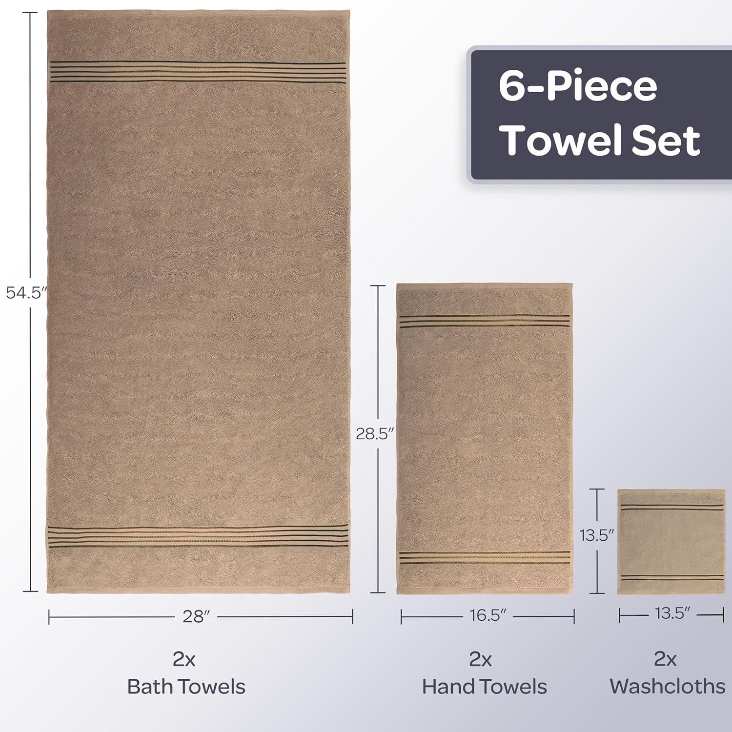 imageLavish Home 6 Piece Bathroom Towels Set 625GSM 100 Cotton Bathroom Essentials with 2 Absorbent Wash Cloths 2 Hand Cloths and 2 Bath Towel for Shower Gym Dorm and Spa GreenTaupe