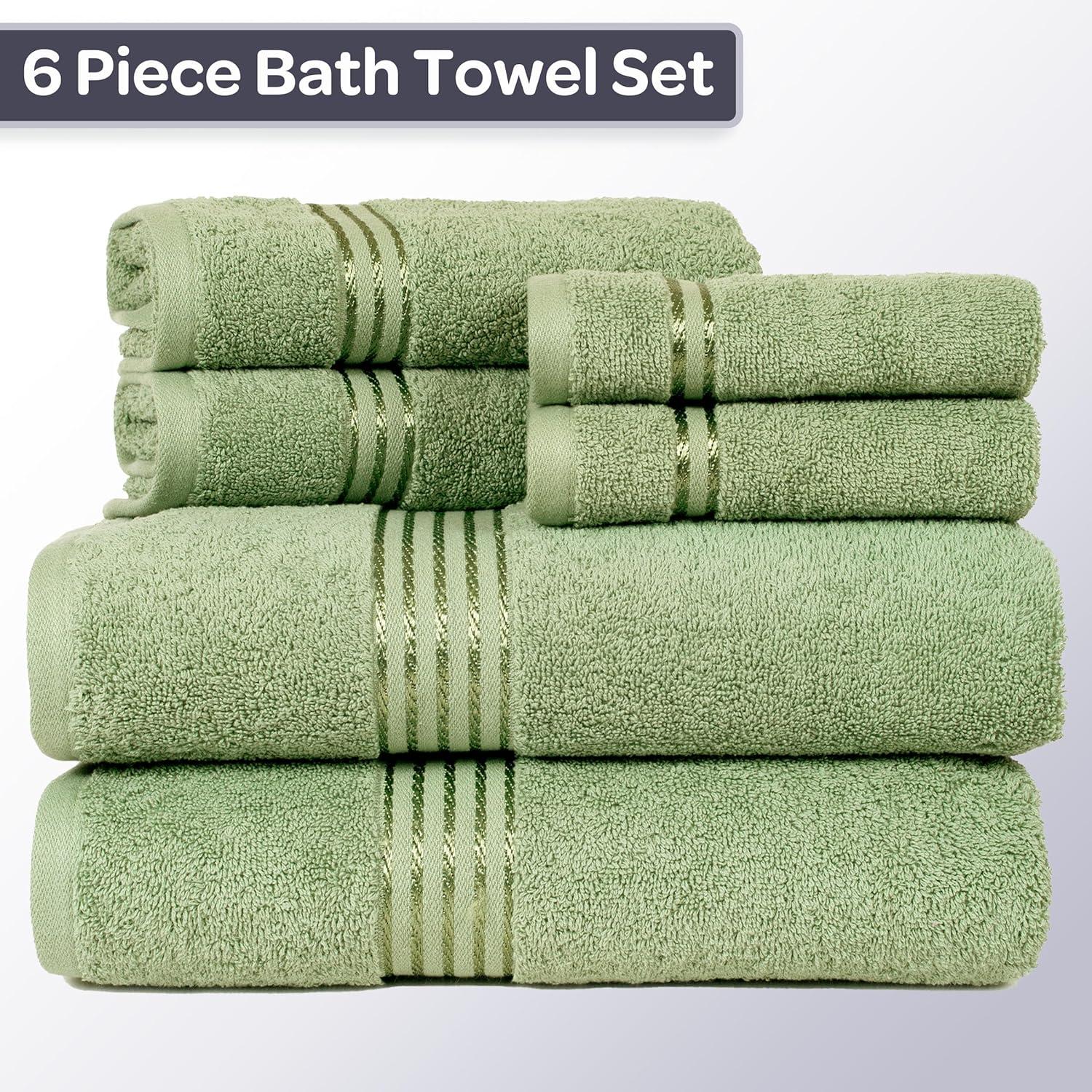 imageLavish Home 6 Piece Bathroom Towels Set 625GSM 100 Cotton Bathroom Essentials with 2 Absorbent Wash Cloths 2 Hand Cloths and 2 Bath Towel for Shower Gym Dorm and Spa GreenGreen