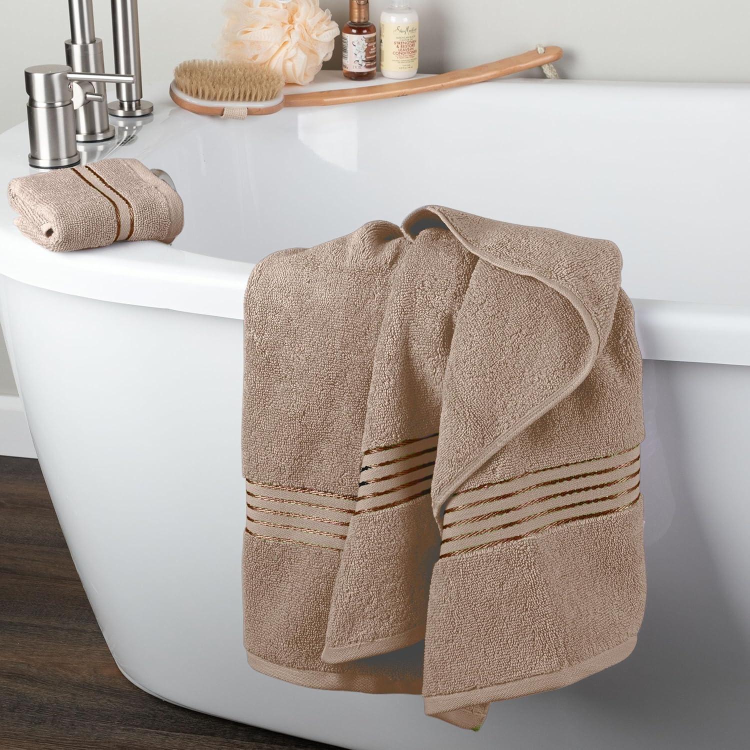 imageLavish Home 6 Piece Bathroom Towels Set 625GSM 100 Cotton Bathroom Essentials with 2 Absorbent Wash Cloths 2 Hand Cloths and 2 Bath Towel for Shower Gym Dorm and Spa GreenTaupe