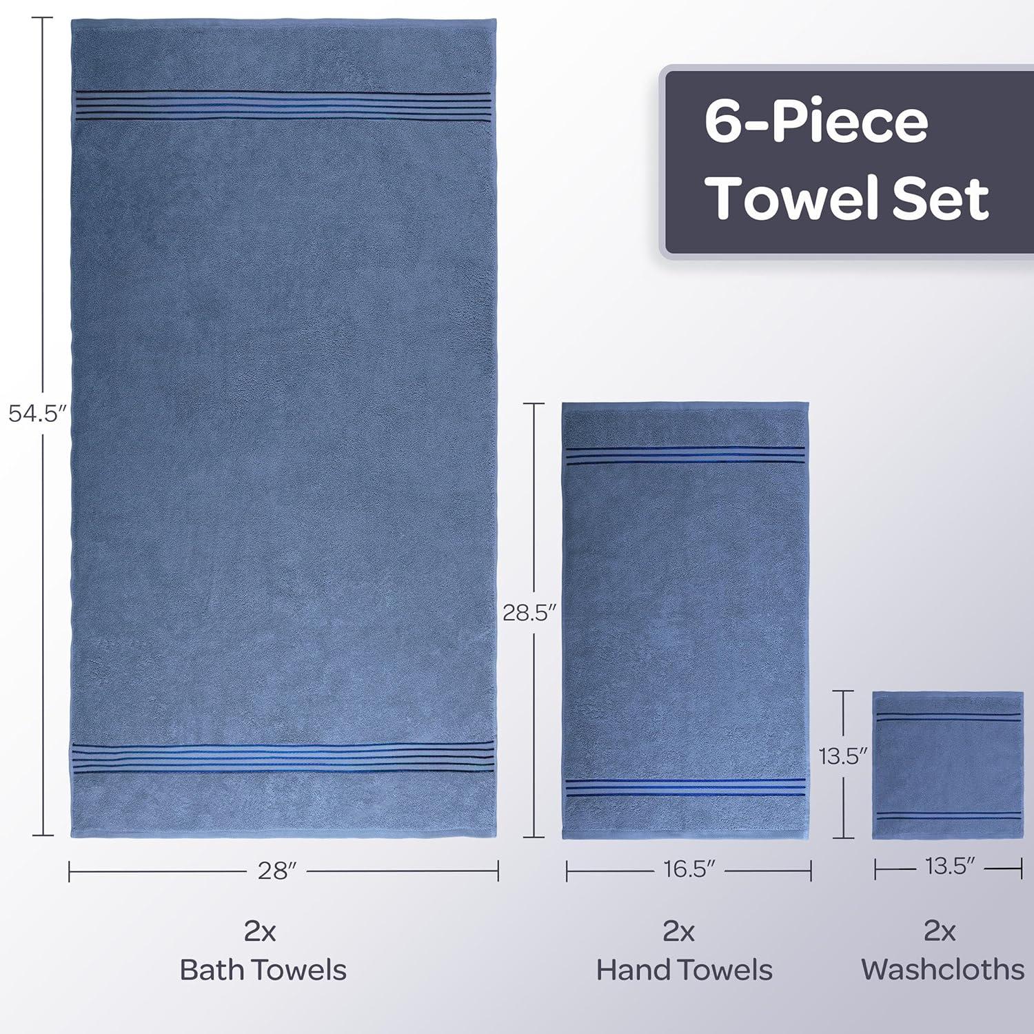 imageLavish Home 6 Piece Bathroom Towels Set 625GSM 100 Cotton Bathroom Essentials with 2 Absorbent Wash Cloths 2 Hand Cloths and 2 Bath Towel for Shower Gym Dorm and Spa GreenBlue