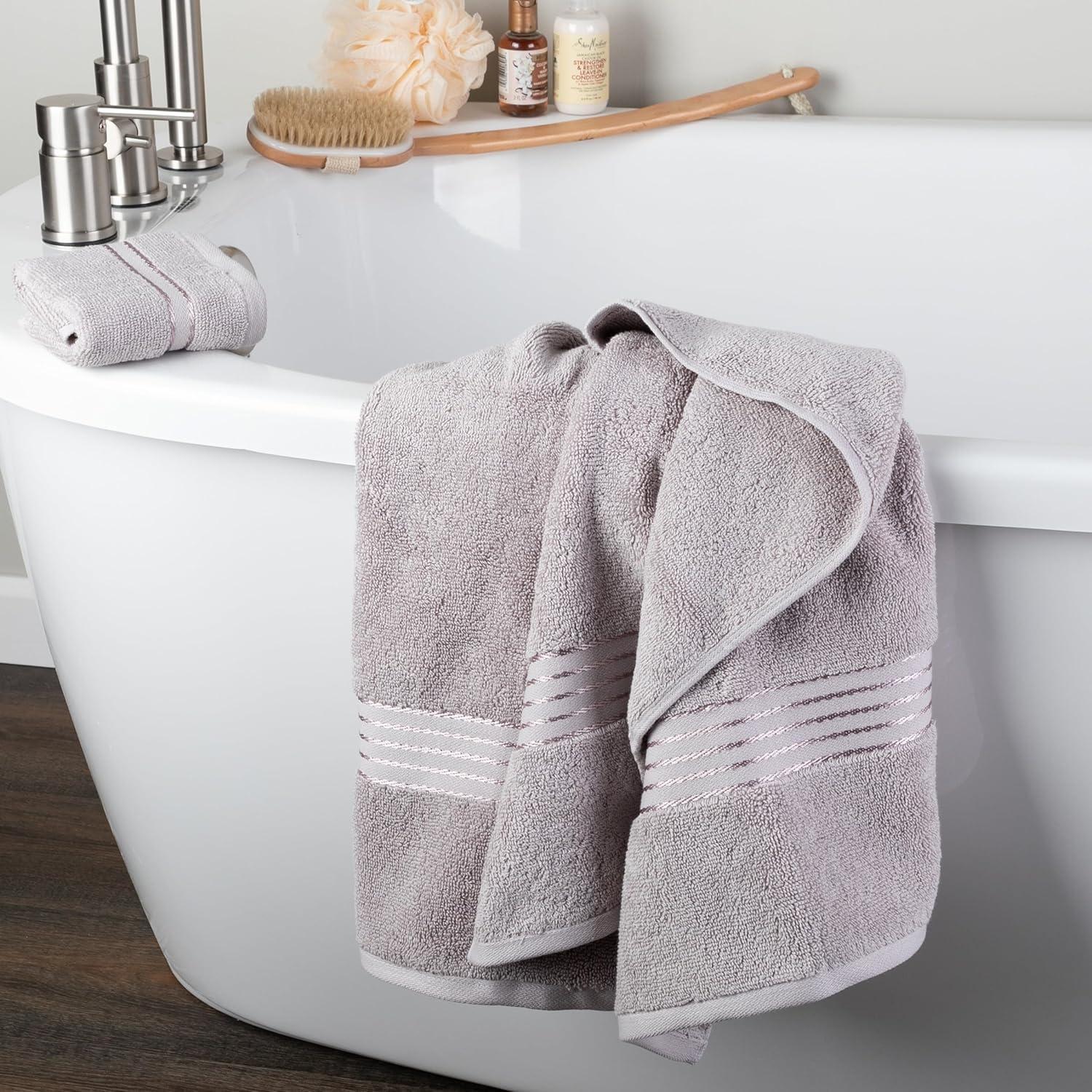 imageLavish Home 6 Piece Bathroom Towels Set 625GSM 100 Cotton Bathroom Essentials with 2 Absorbent Wash Cloths 2 Hand Cloths and 2 Bath Towel for Shower Gym Dorm and Spa GreenSilver