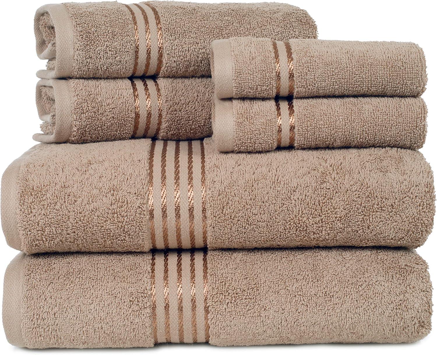 imageLavish Home 6 Piece Towel Set 625 GSM 100 Cotton Bathroom Accessories 2 Bath Towels 2 Hand Towels and 2 Wash Cloths Soft and Absorbent Bath Sheets for Shower Gym Dorm and Spa Taupe