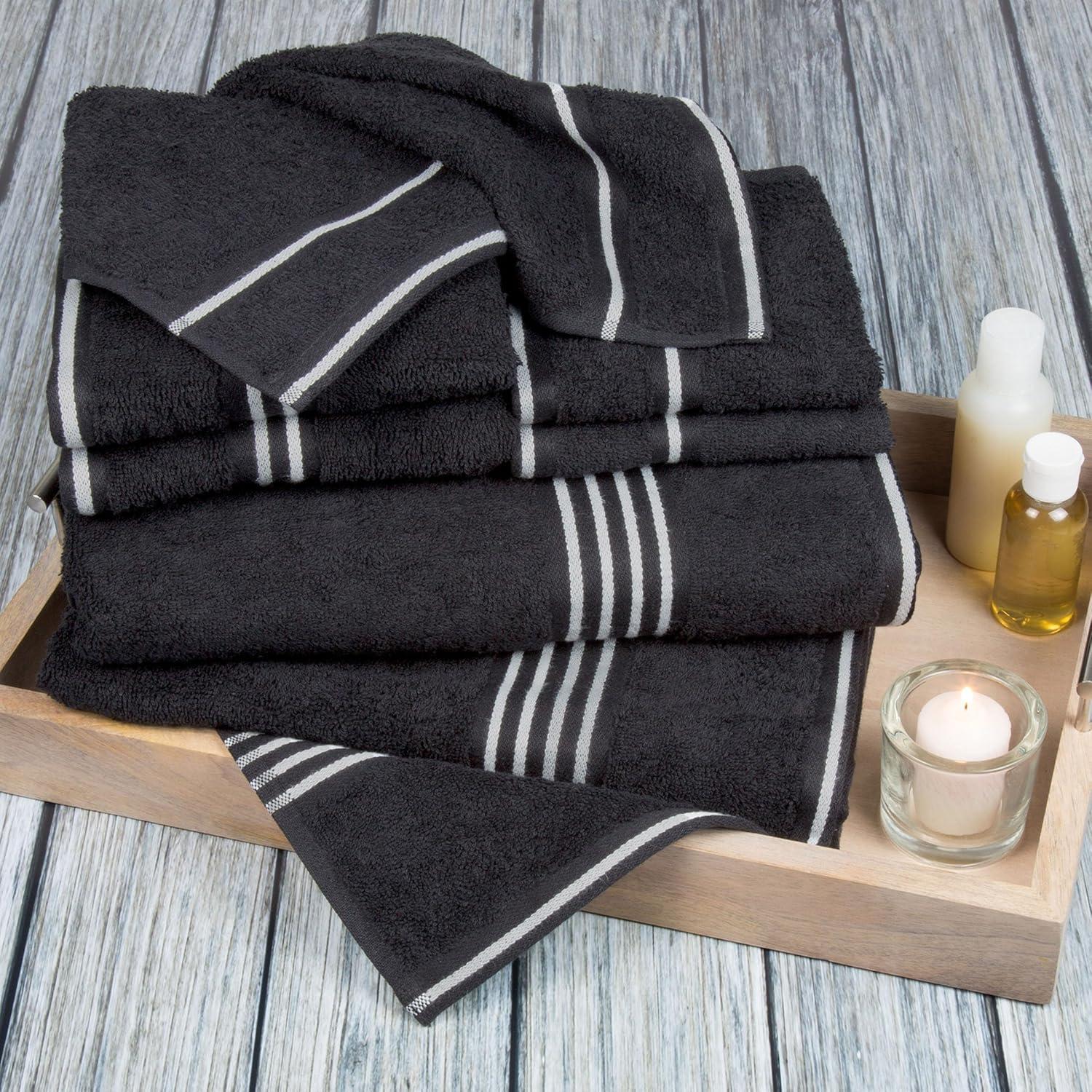 imageLavish Home 8PC Bathroom Towels Set 575GSM 100 Cotton Bathroom Essentials with 2 Bath Towels 2 Hand Cloths 2 Wash Cloths and 2 Fingertip Fabric for Shower Gym Dorm and Spa SilverCharcoal