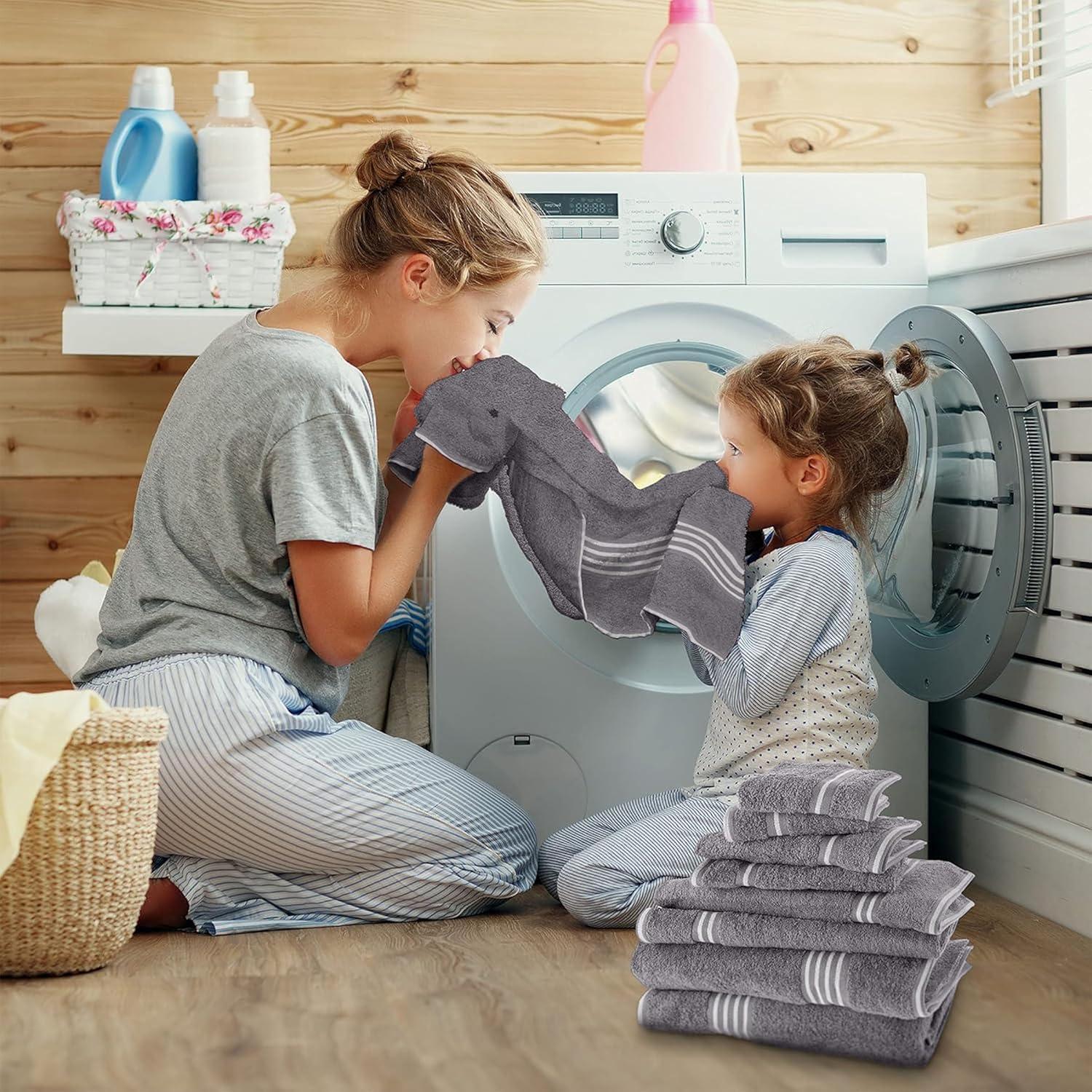 imageLavish Home 8PC Bathroom Towels Set 575GSM 100 Cotton Bathroom Essentials with 2 Bath Towels 2 Hand Cloths 2 Wash Cloths and 2 Fingertip Fabric for Shower Gym Dorm and Spa SilverSilver