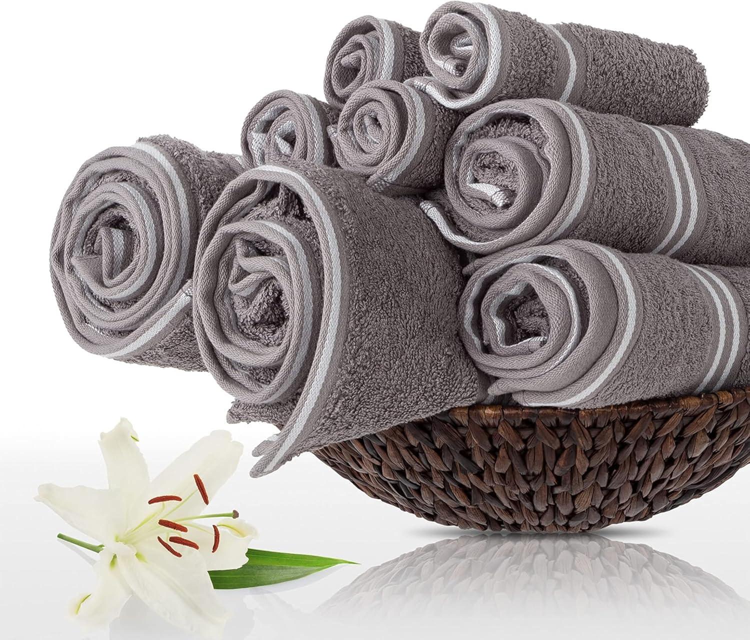 imageLavish Home 8PC Bathroom Towels Set 575GSM 100 Cotton Bathroom Essentials with 2 Bath Towels 2 Hand Cloths 2 Wash Cloths and 2 Fingertip Fabric for Shower Gym Dorm and Spa SilverSilver