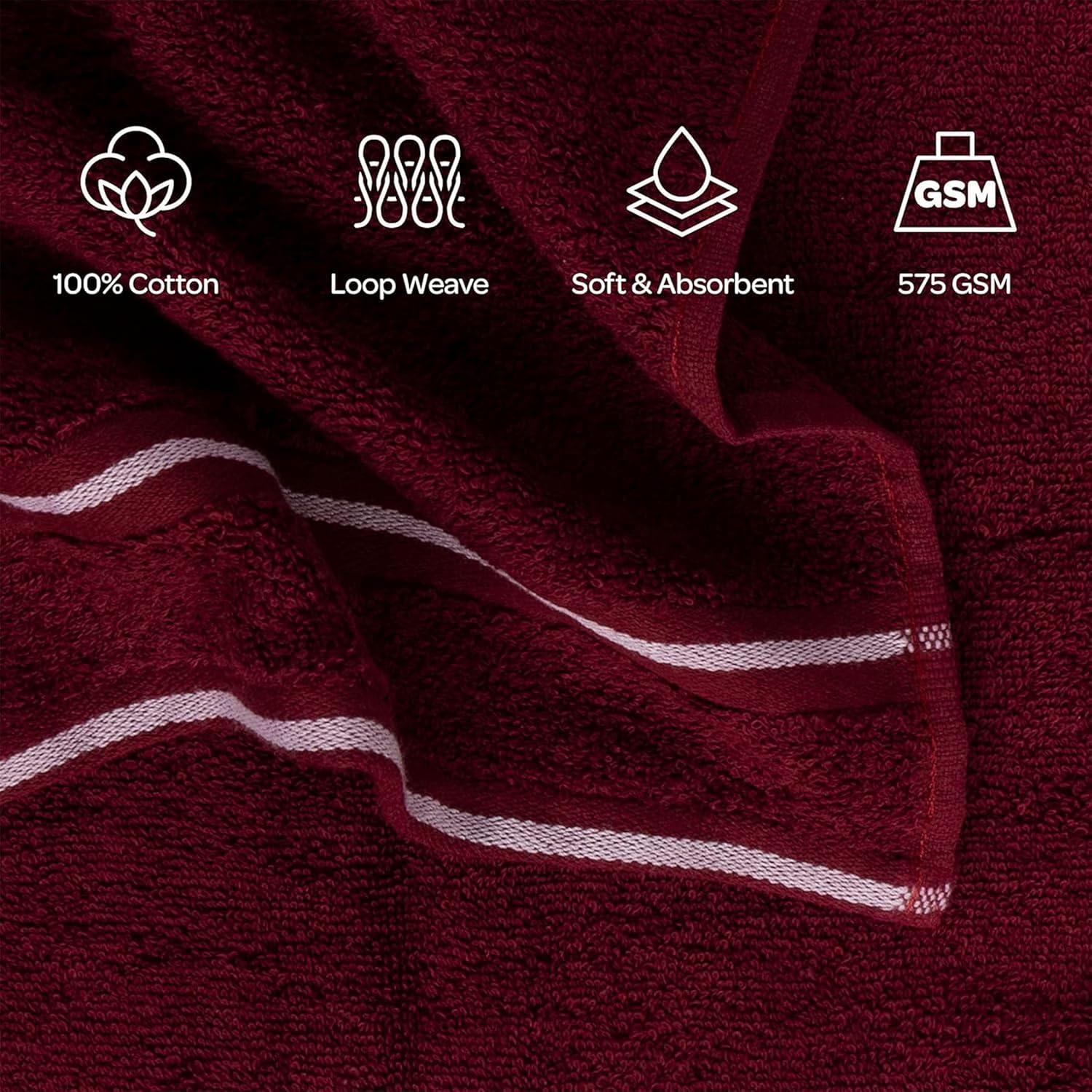 imageLavish Home 8PC Bathroom Towels Set 575GSM 100 Cotton Bathroom Essentials with 2 Bath Towels 2 Hand Cloths 2 Wash Cloths and 2 Fingertip Fabric for Shower Gym Dorm and Spa SilverBurgundy
