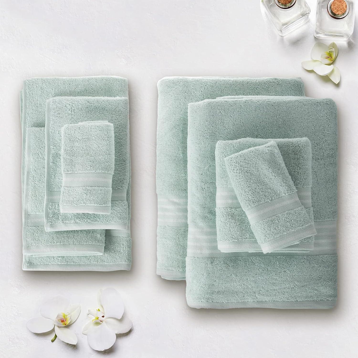 imageLavish Home 8PC Bathroom Towels Set 575GSM 100 Cotton Bathroom Essentials with 2 Bath Towels 2 Hand Cloths 2 Wash Cloths and 2 Fingertip Fabric for Shower Gym Dorm and Spa SilverSeafoam