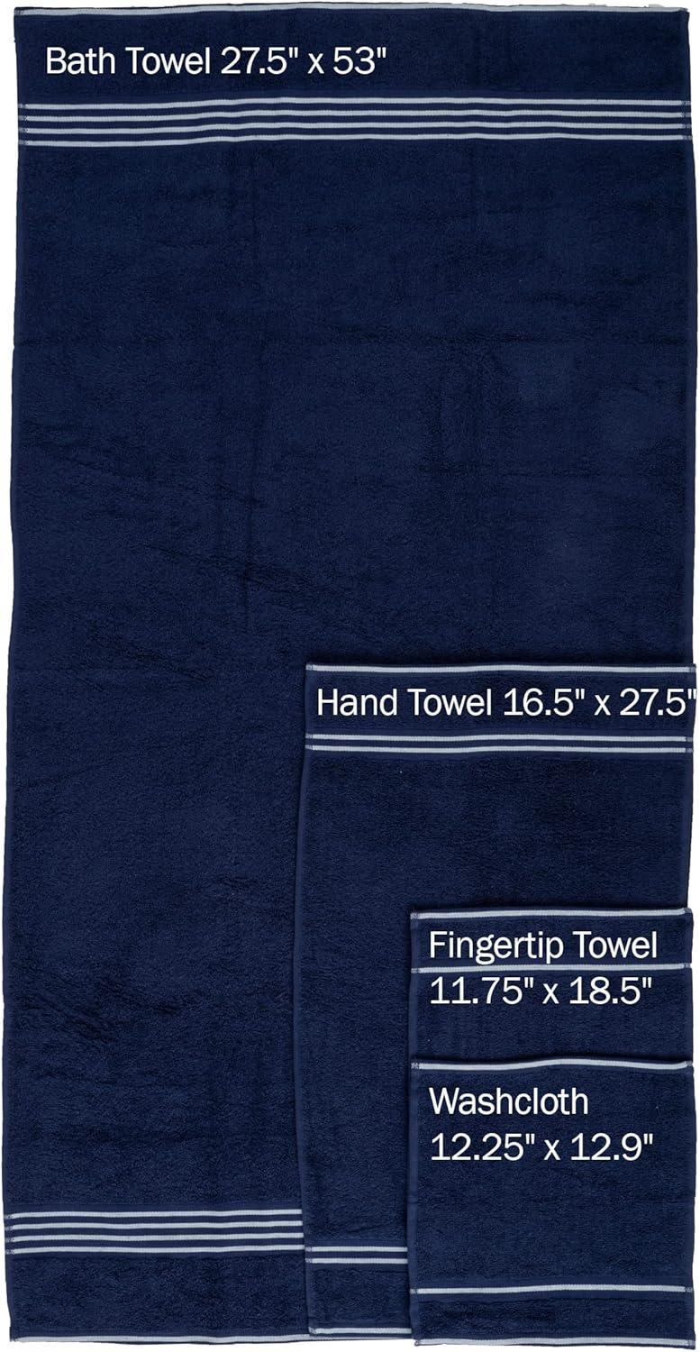 imageLavish Home 8PC Bathroom Towels Set 575GSM 100 Cotton Bathroom Essentials with 2 Bath Towels 2 Hand Cloths 2 Wash Cloths and 2 Fingertip Fabric for Shower Gym Dorm and Spa SilverNavy
