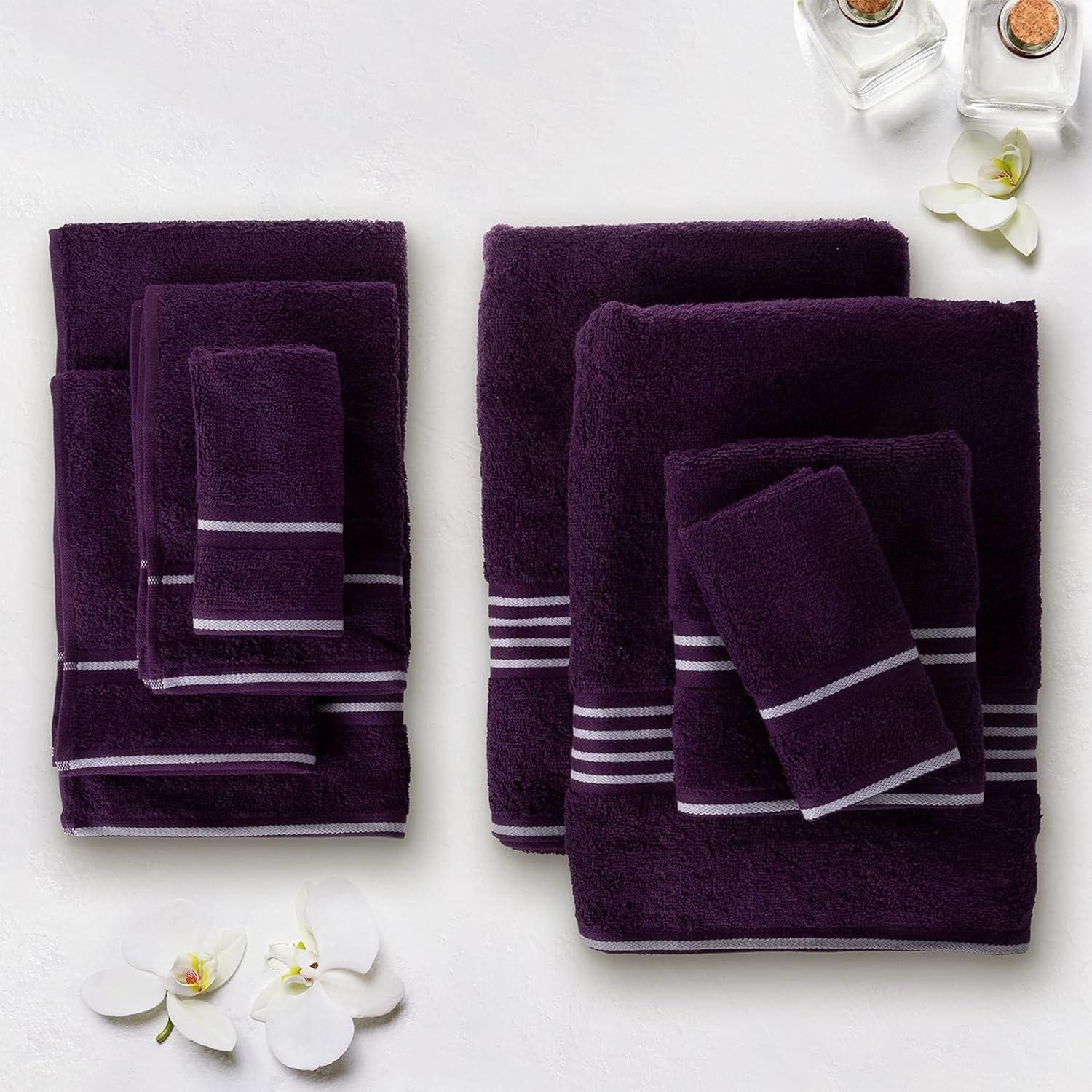imageLavish Home 8PC Bathroom Towels Set 575GSM 100 Cotton Bathroom Essentials with 2 Bath Towels 2 Hand Cloths 2 Wash Cloths and 2 Fingertip Fabric for Shower Gym Dorm and Spa SilverEggplant