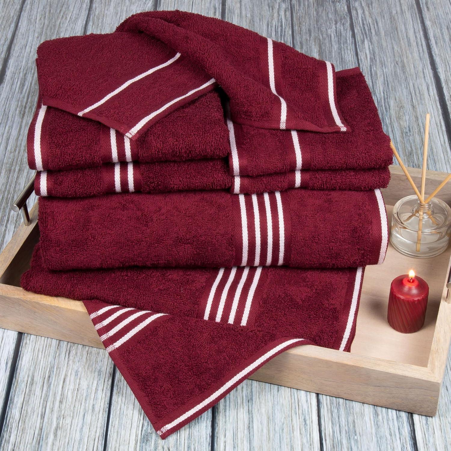 imageLavish Home 8PC Bathroom Towels Set 575GSM 100 Cotton Bathroom Essentials with 2 Bath Towels 2 Hand Cloths 2 Wash Cloths and 2 Fingertip Fabric for Shower Gym Dorm and Spa SilverBurgundy
