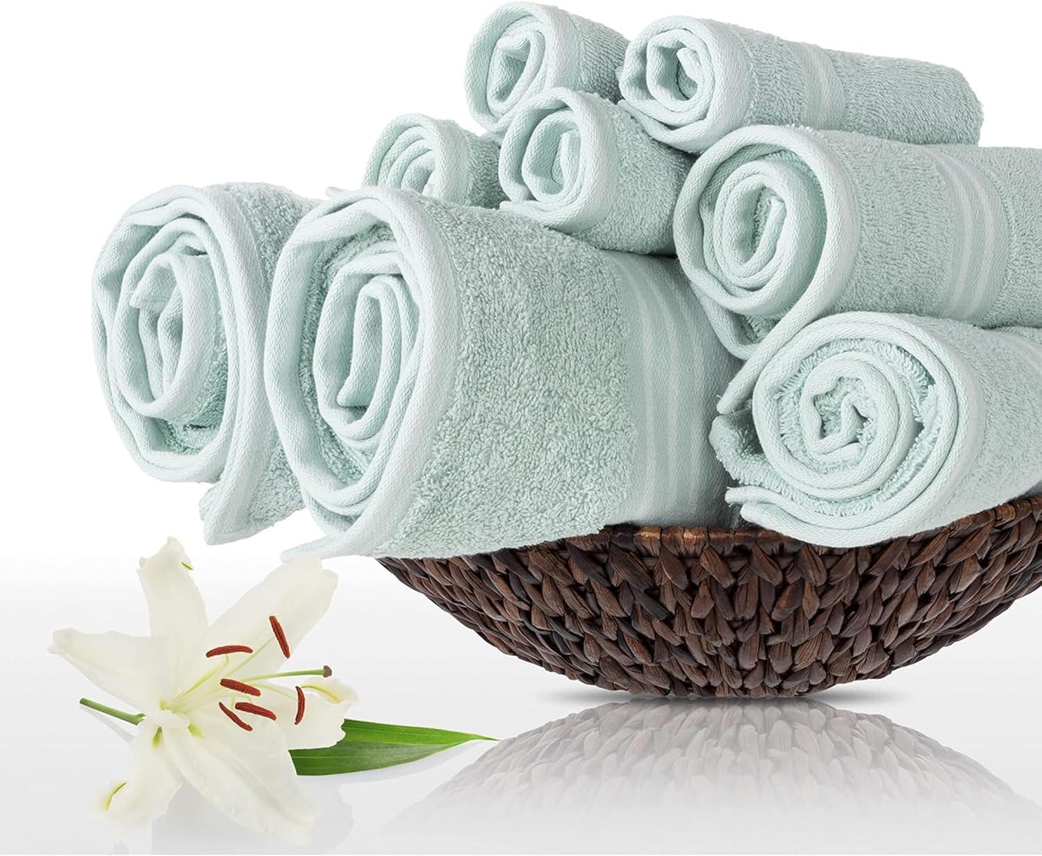 imageLavish Home 8PC Bathroom Towels Set 575GSM 100 Cotton Bathroom Essentials with 2 Bath Towels 2 Hand Cloths 2 Wash Cloths and 2 Fingertip Fabric for Shower Gym Dorm and Spa SilverSeafoam