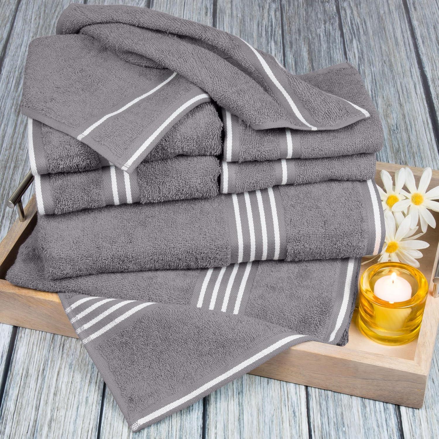 imageLavish Home 8PC Bathroom Towels Set 575GSM 100 Cotton Bathroom Essentials with 2 Bath Towels 2 Hand Cloths 2 Wash Cloths and 2 Fingertip Fabric for Shower Gym Dorm and Spa SilverSilver
