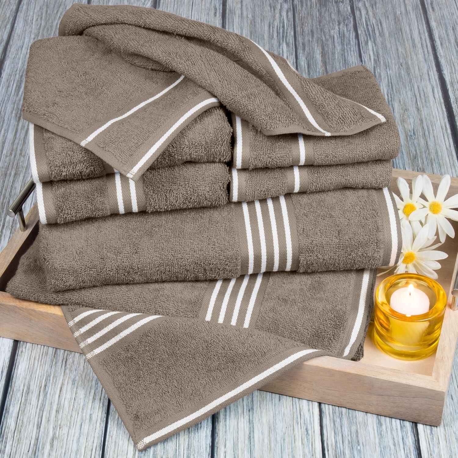 imageLavish Home 8PC Bathroom Towels Set 575GSM 100 Cotton Bathroom Essentials with 2 Bath Towels 2 Hand Cloths 2 Wash Cloths and 2 Fingertip Fabric for Shower Gym Dorm and Spa SilverTaupe