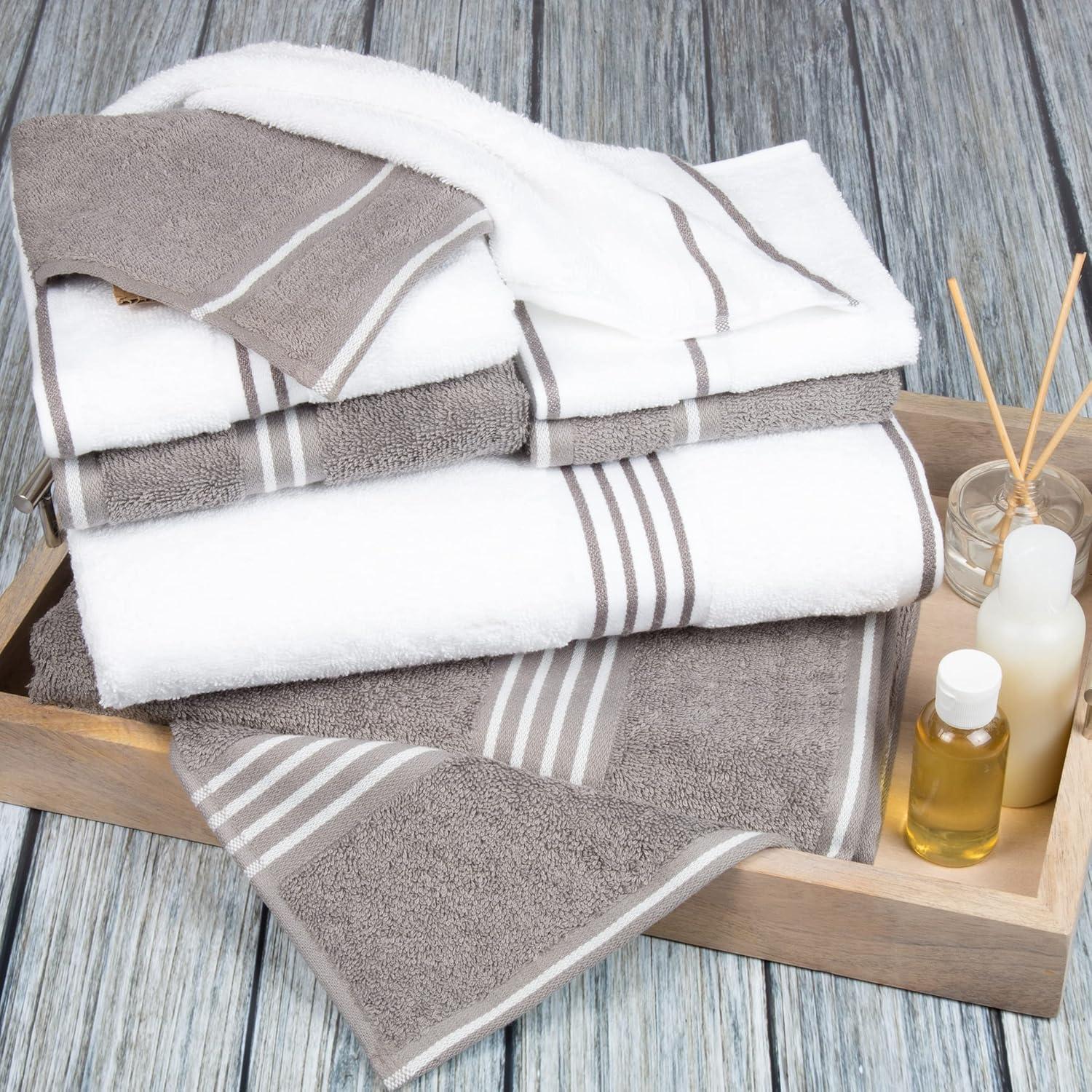 imageLavish Home 8PC Bathroom Towels Set 575GSM 100 Cotton Bathroom Essentials with 2 Bath Towels 2 Hand Cloths 2 Wash Cloths and 2 Fingertip Fabric for Shower Gym Dorm and Spa SilverWhite Silver