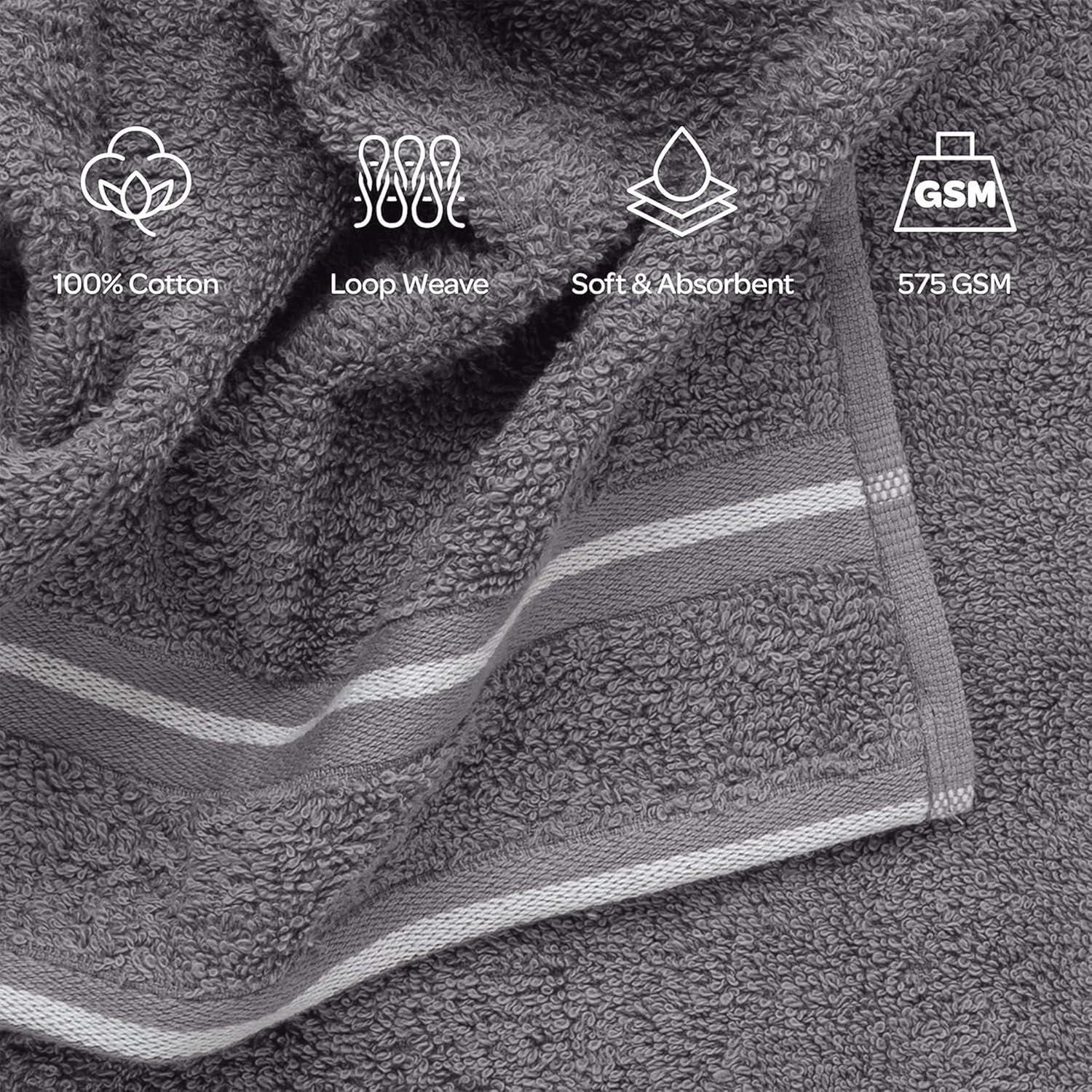 imageLavish Home 8PC Bathroom Towels Set 575GSM 100 Cotton Bathroom Essentials with 2 Bath Towels 2 Hand Cloths 2 Wash Cloths and 2 Fingertip Fabric for Shower Gym Dorm and Spa SilverSilver