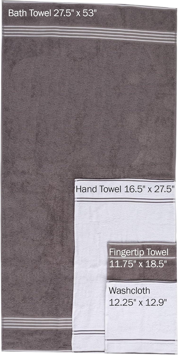 imageLavish Home 8PC Bathroom Towels Set 575GSM 100 Cotton Bathroom Essentials with 2 Bath Towels 2 Hand Cloths 2 Wash Cloths and 2 Fingertip Fabric for Shower Gym Dorm and Spa SilverWhite Silver