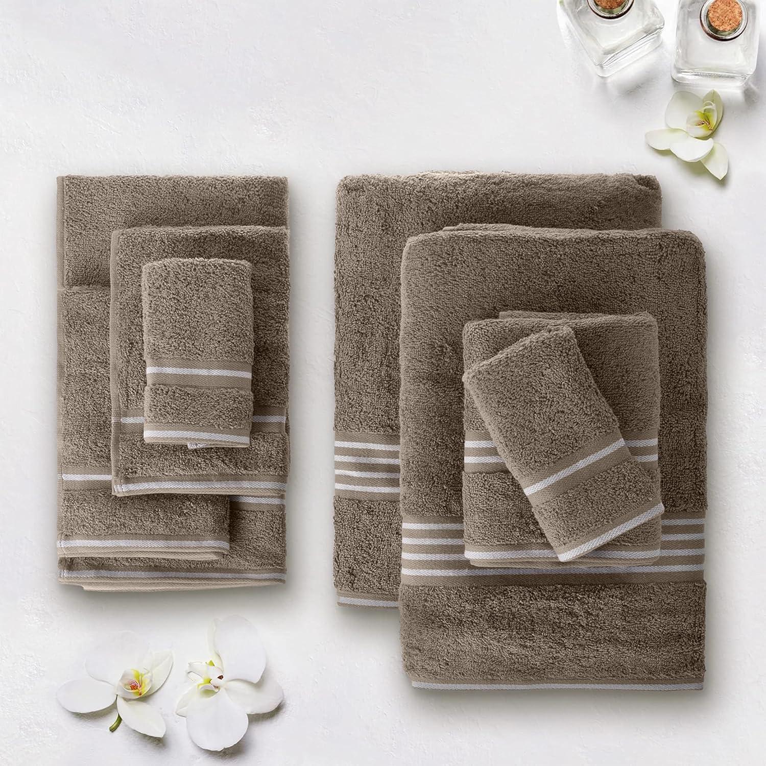 imageLavish Home 8PC Bathroom Towels Set 575GSM 100 Cotton Bathroom Essentials with 2 Bath Towels 2 Hand Cloths 2 Wash Cloths and 2 Fingertip Fabric for Shower Gym Dorm and Spa SilverTaupe