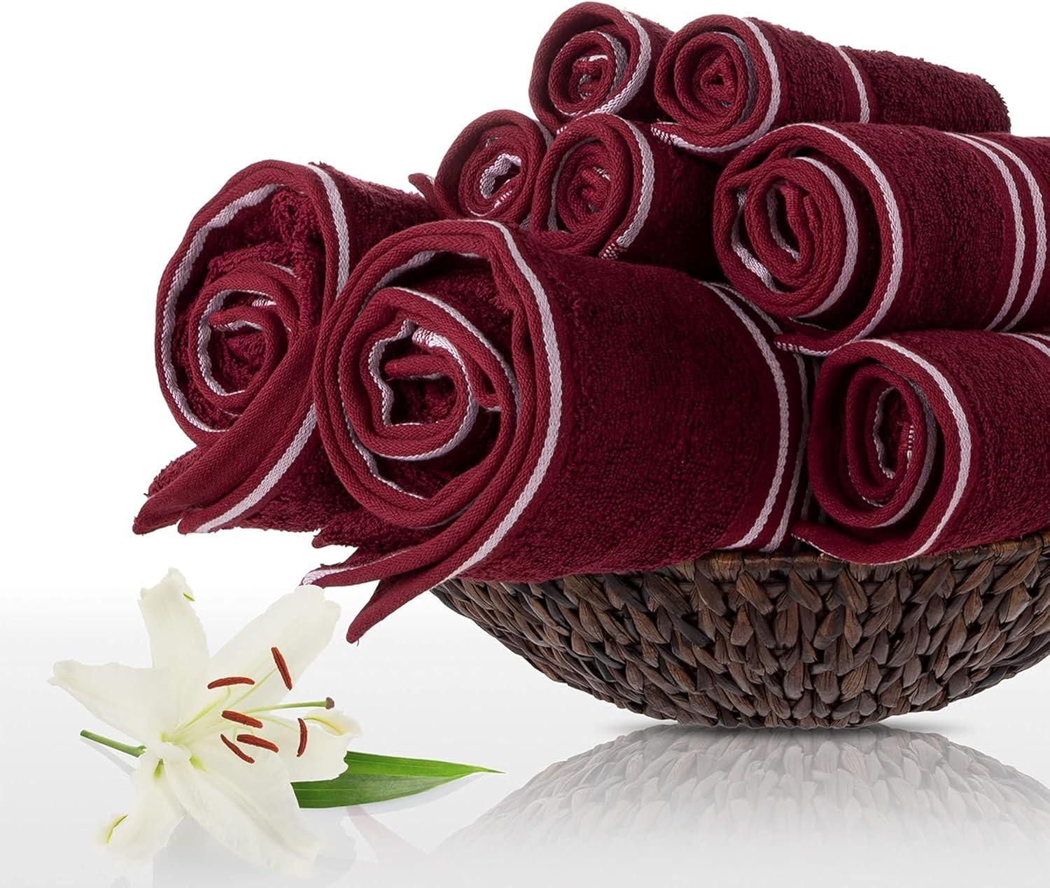 imageLavish Home 8PC Bathroom Towels Set 575GSM 100 Cotton Bathroom Essentials with 2 Bath Towels 2 Hand Cloths 2 Wash Cloths and 2 Fingertip Fabric for Shower Gym Dorm and Spa SilverBurgundy