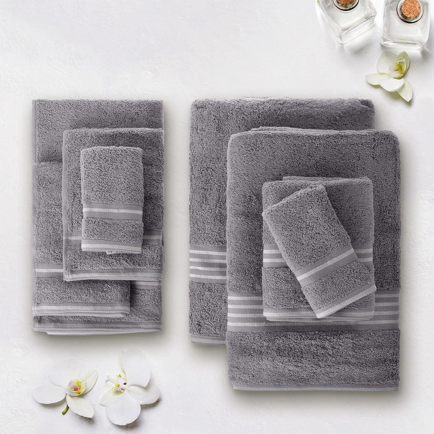imageLavish Home 8PC Bathroom Towels Set 575GSM 100 Cotton Bathroom Essentials with 2 Bath Towels 2 Hand Cloths 2 Wash Cloths and 2 Fingertip Fabric for Shower Gym Dorm and Spa SilverSilver